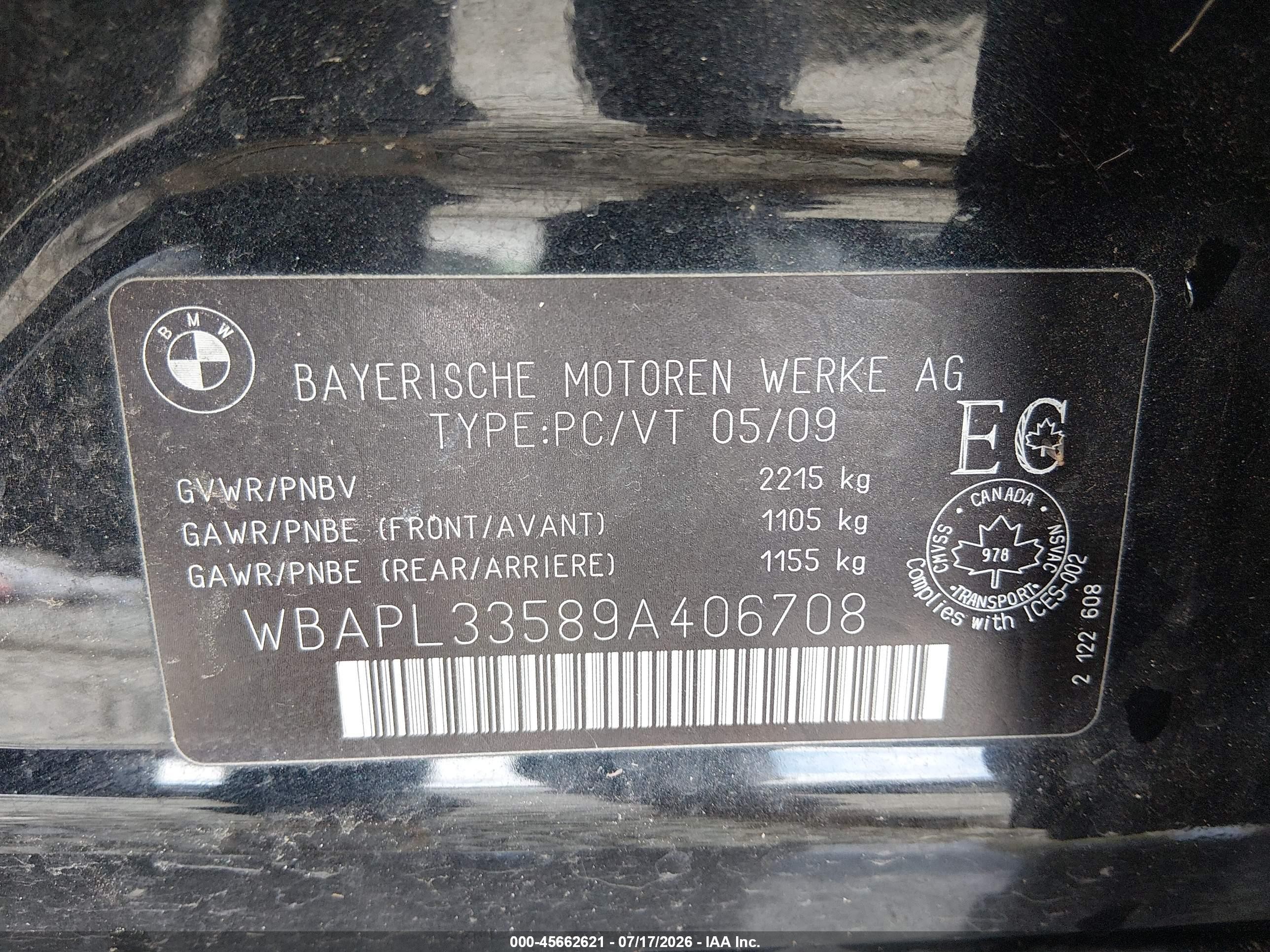 2009 Bmw 335i Xdrive Black vin: WBAPL33589A406708