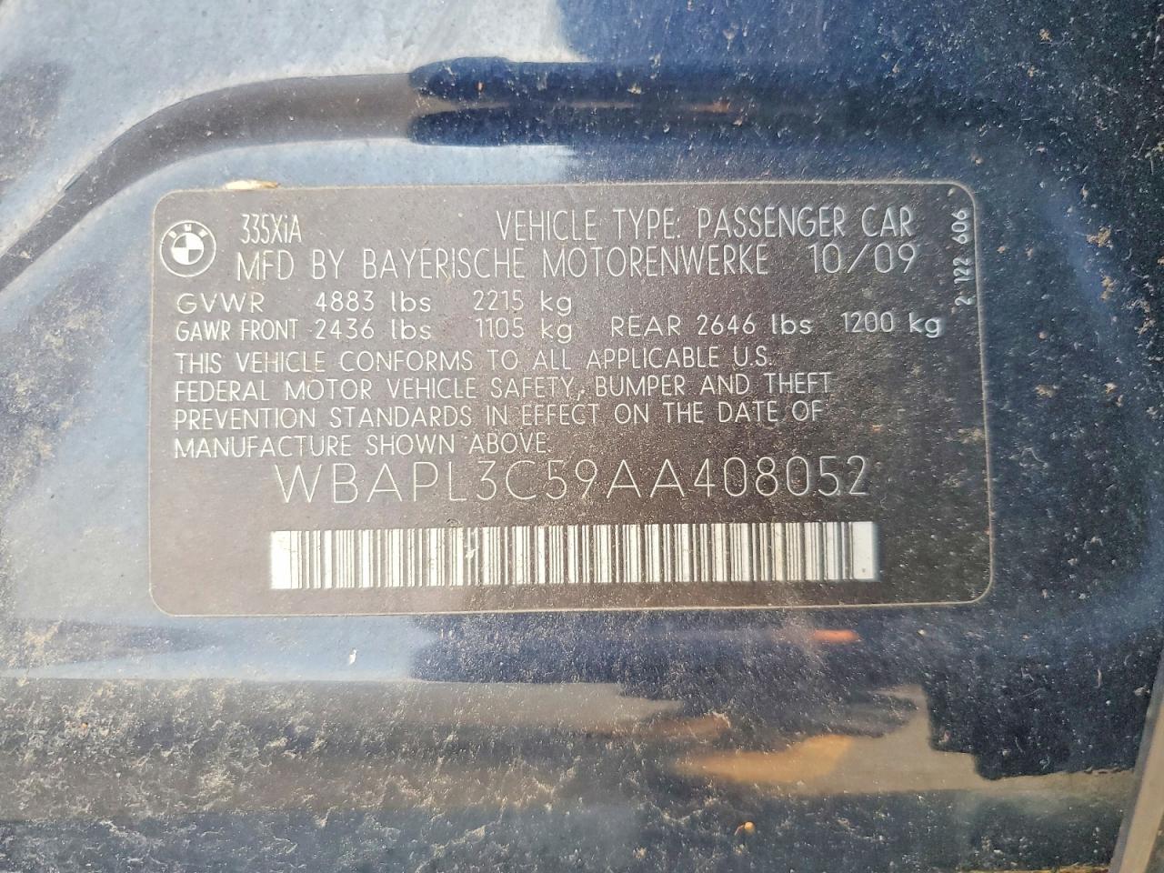2010 Bmw 3 Series Blue vin: WBAPL3C59AA408052