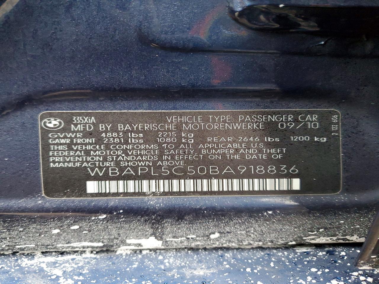 2011 Bmw 335 Xi Синий vin: WBAPL5C50BA918836