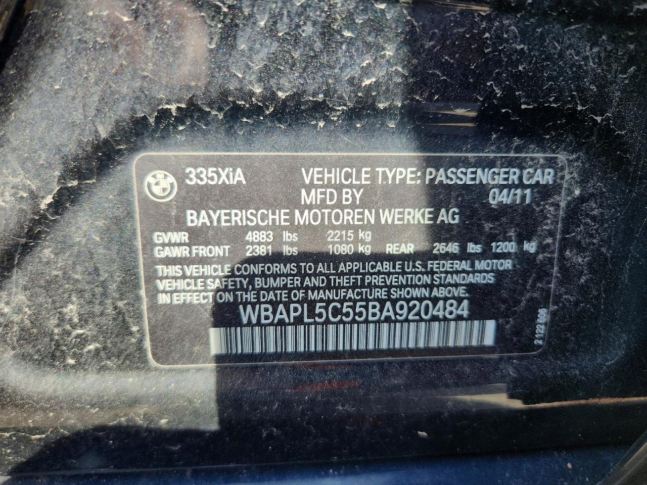 2011 Bmw 335 Xi Black vin: WBAPL5C55BA920484