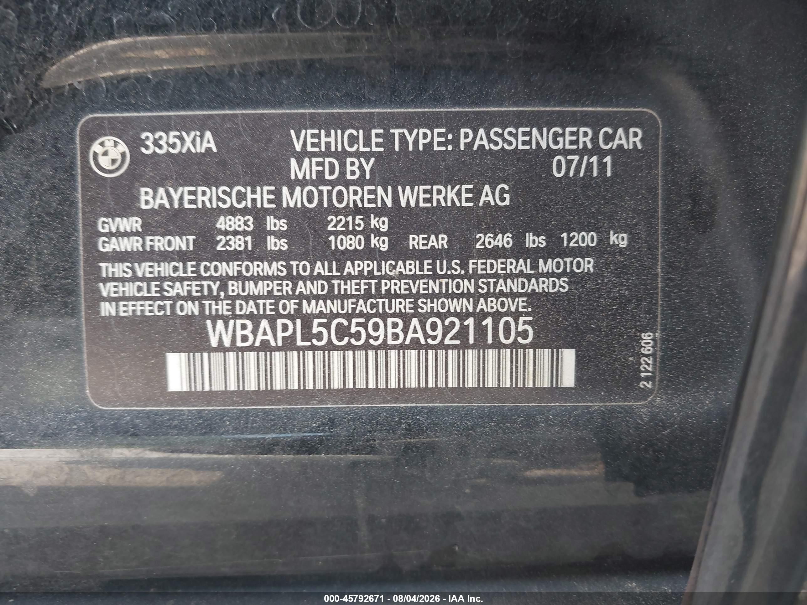 2011 Bmw 335i Xdrive Black vin: WBAPL5C59BA921105