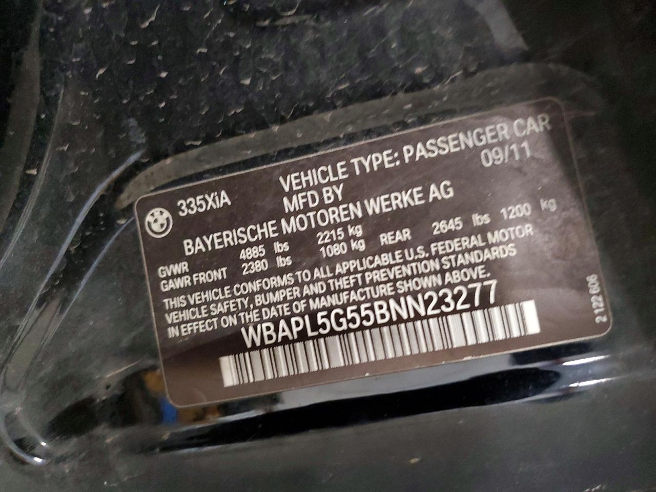2011 Bmw 335 Xi Black vin: WBAPL5G55BNN23277