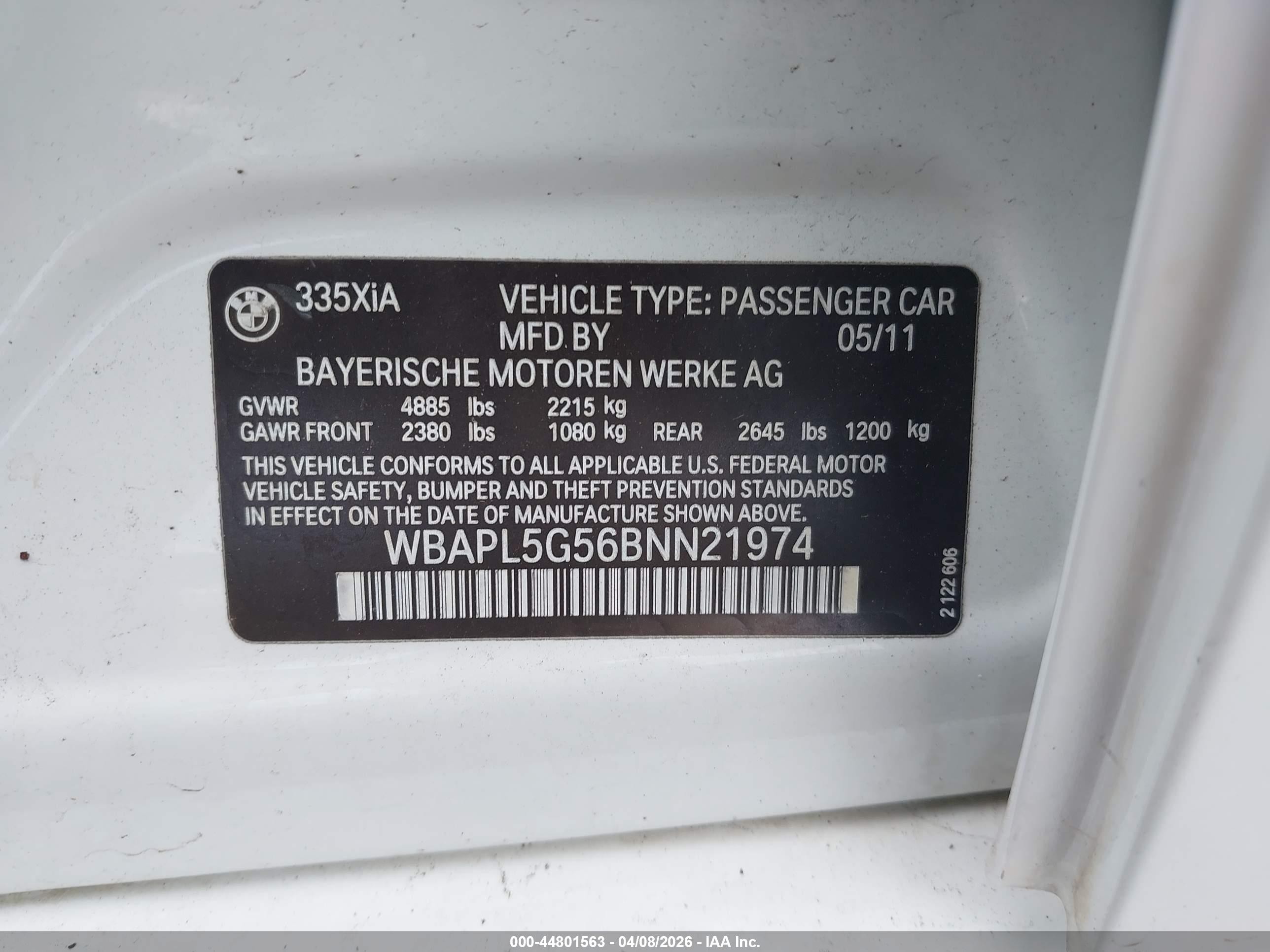 2011 Bmw 335i Xdrive White vin: WBAPL5G56BNN21974