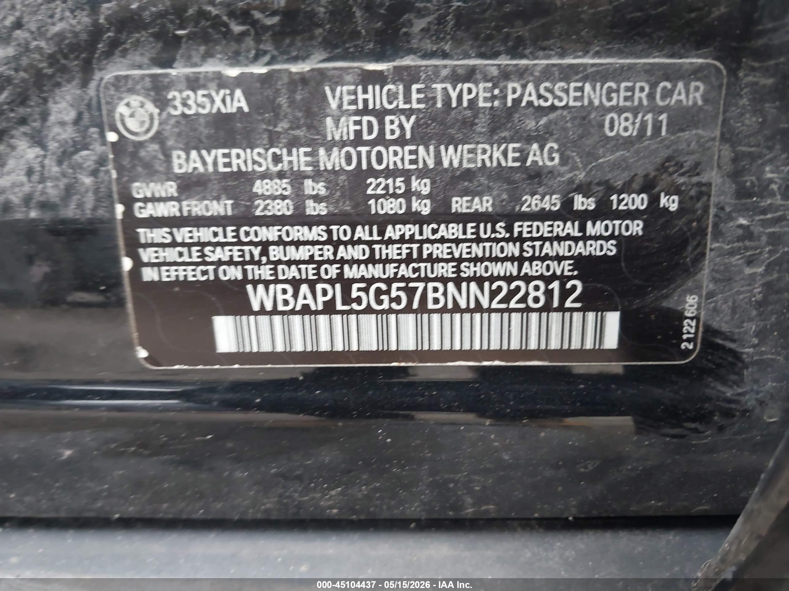 2011 Bmw 335i Xdrive Black vin: WBAPL5G57BNN22812