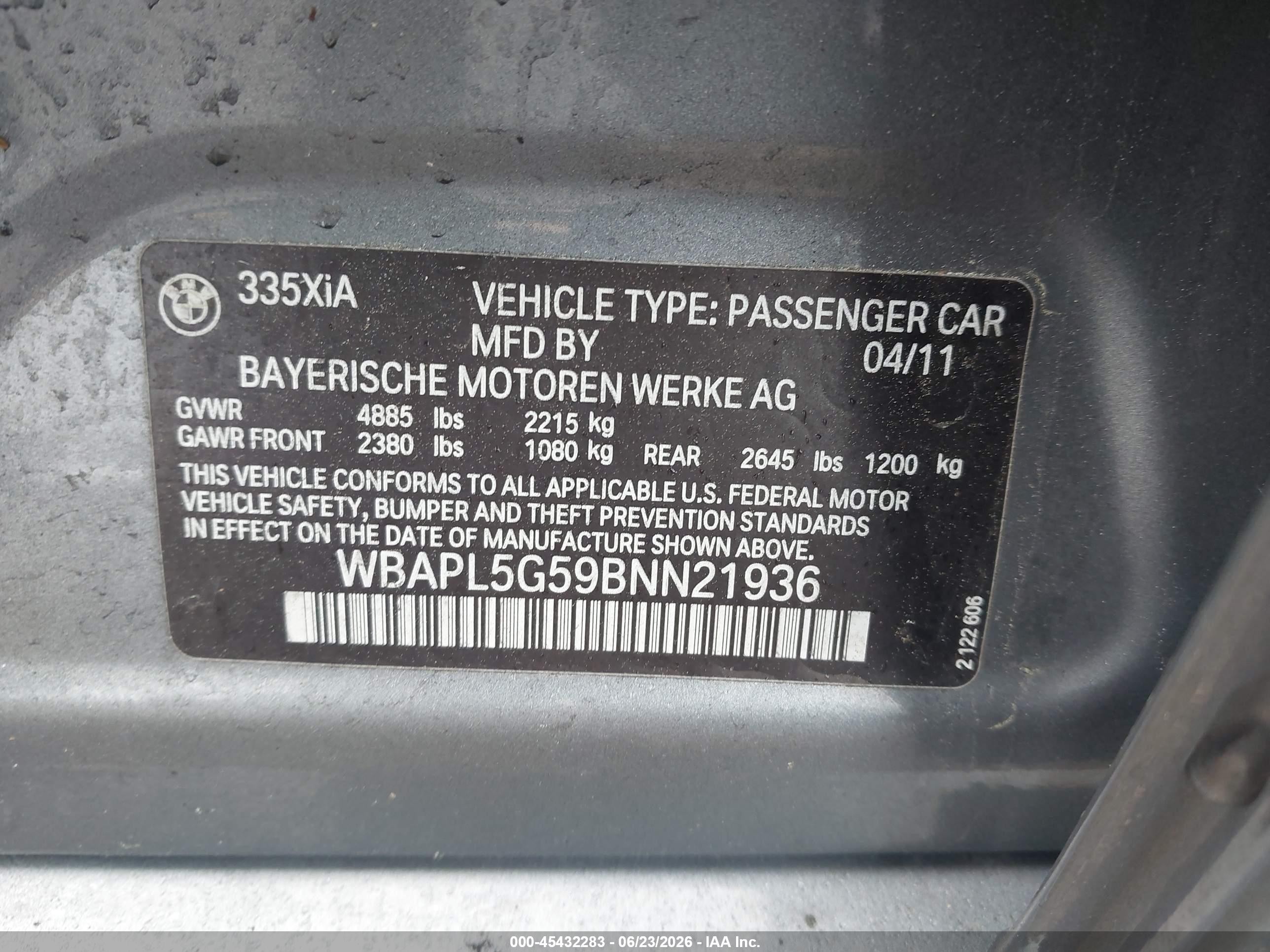 2011 Bmw 335i Xdrive Серый vin: WBAPL5G59BNN21936