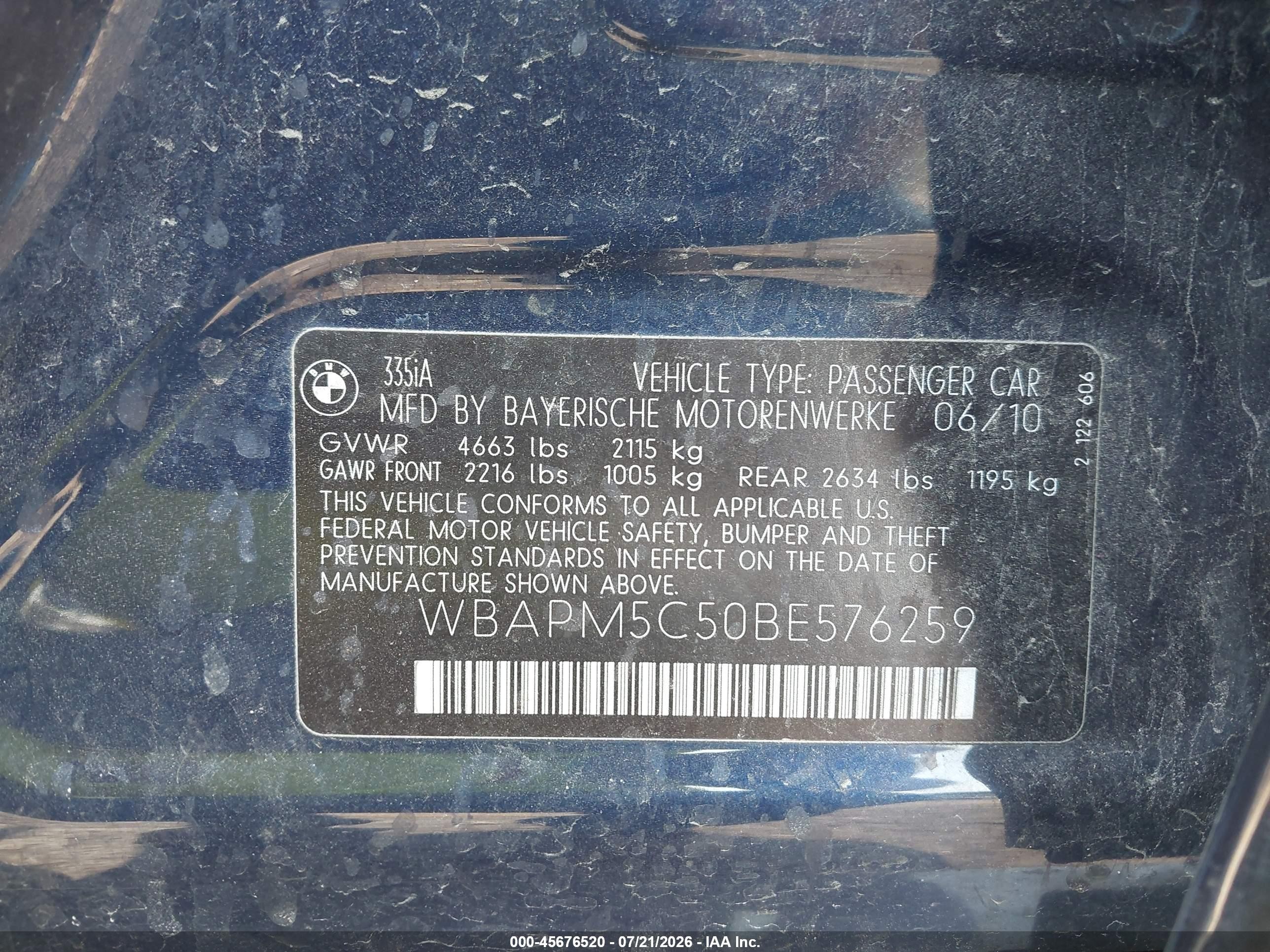 2011 Bmw 335i   Blue vin: WBAPM5C50BE576259