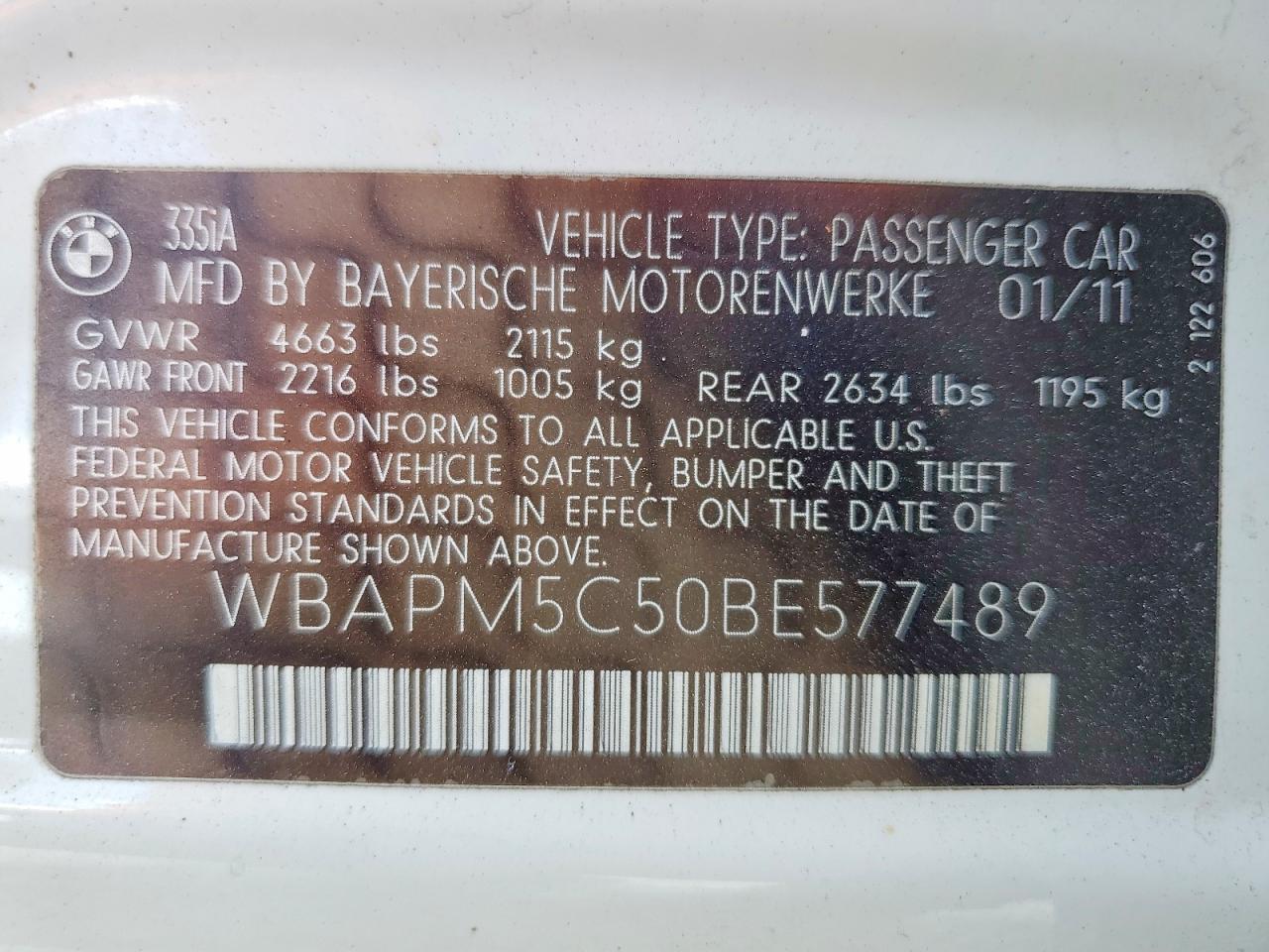 2011 Bmw 335 I White vin: WBAPM5C50BE577489