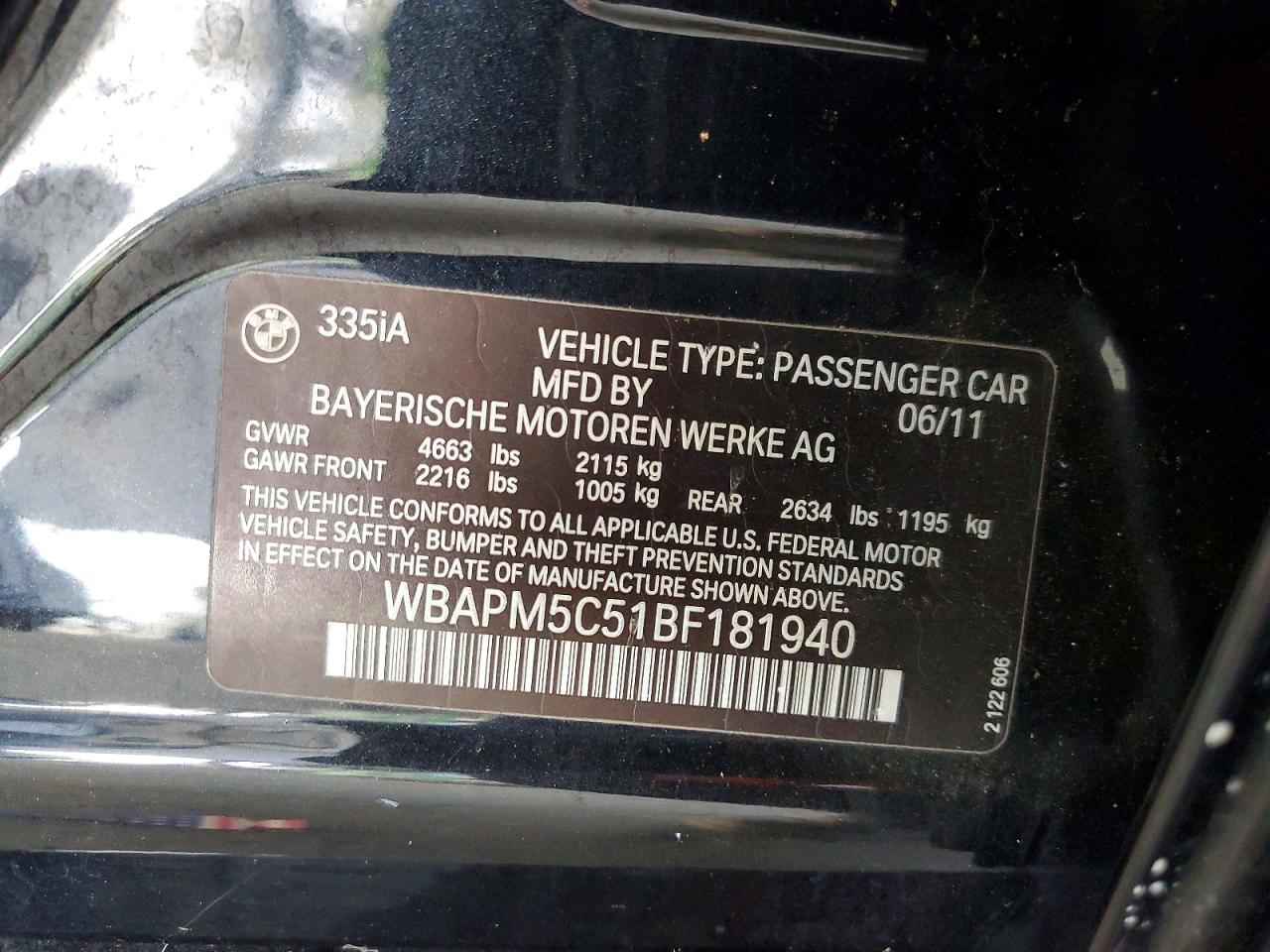 2011 Bmw 335 I Black vin: WBAPM5C51BF181940