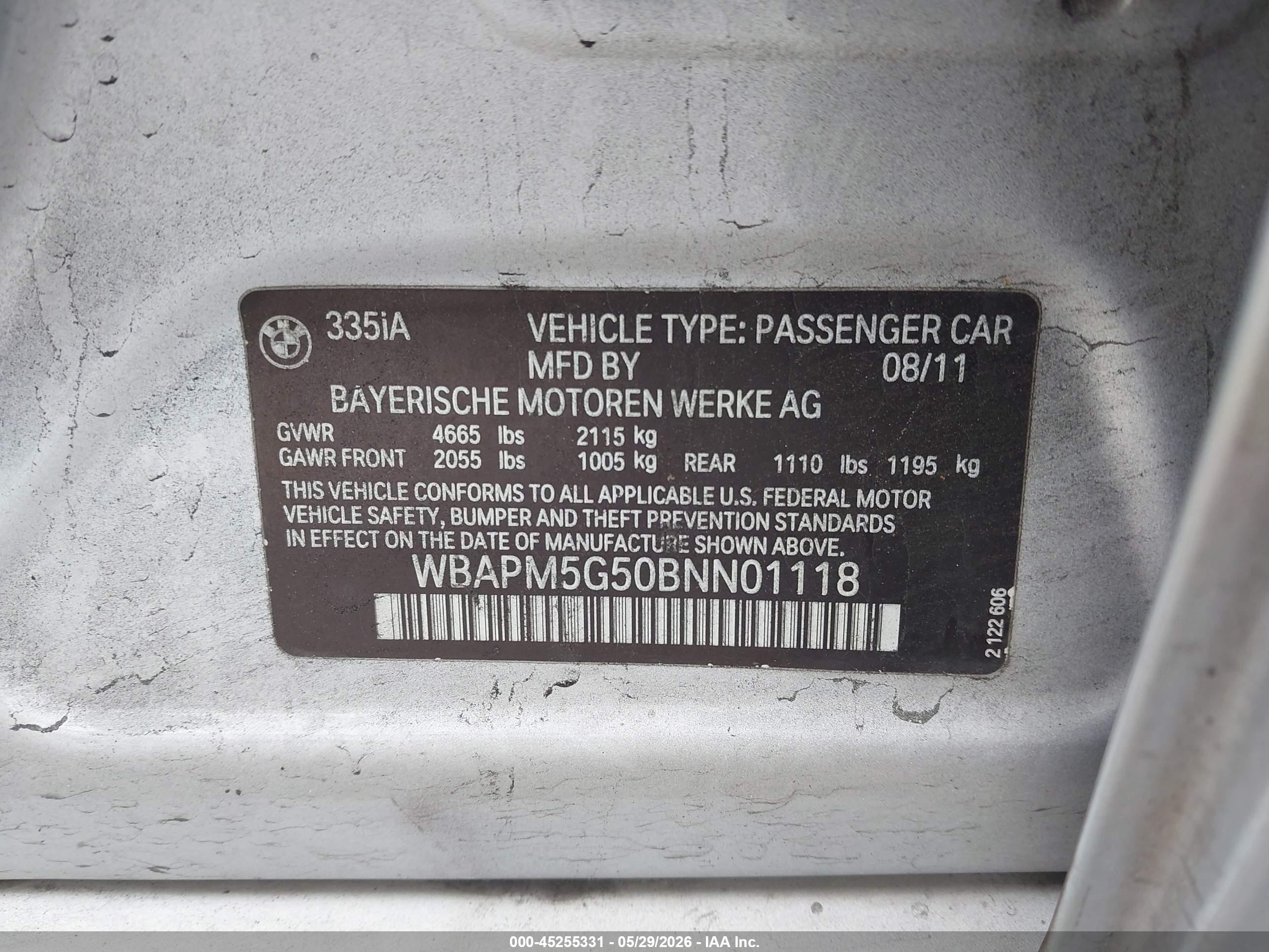 2011 Bmw 335i   Silver vin: WBAPM5G50BNN01118