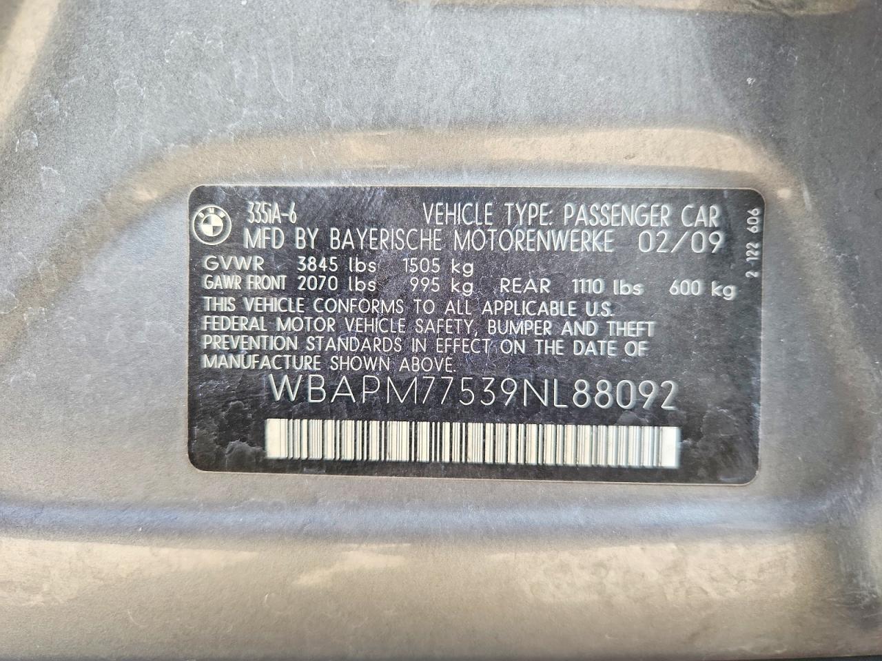 2009 Bmw 335 I Gray vin: WBAPM77539NL88092