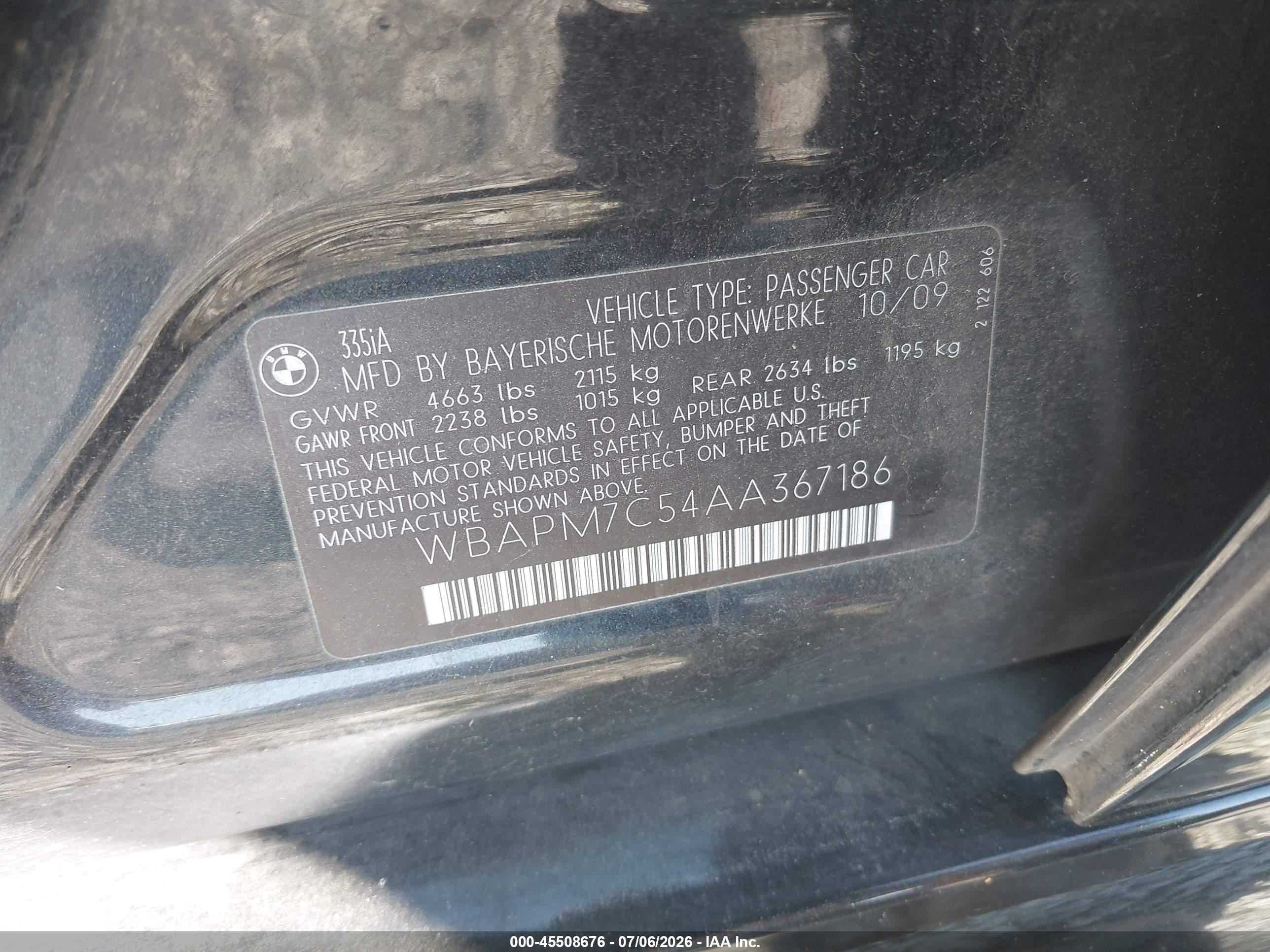 2010 Bmw 335i   Black vin: WBAPM7C54AA367186
