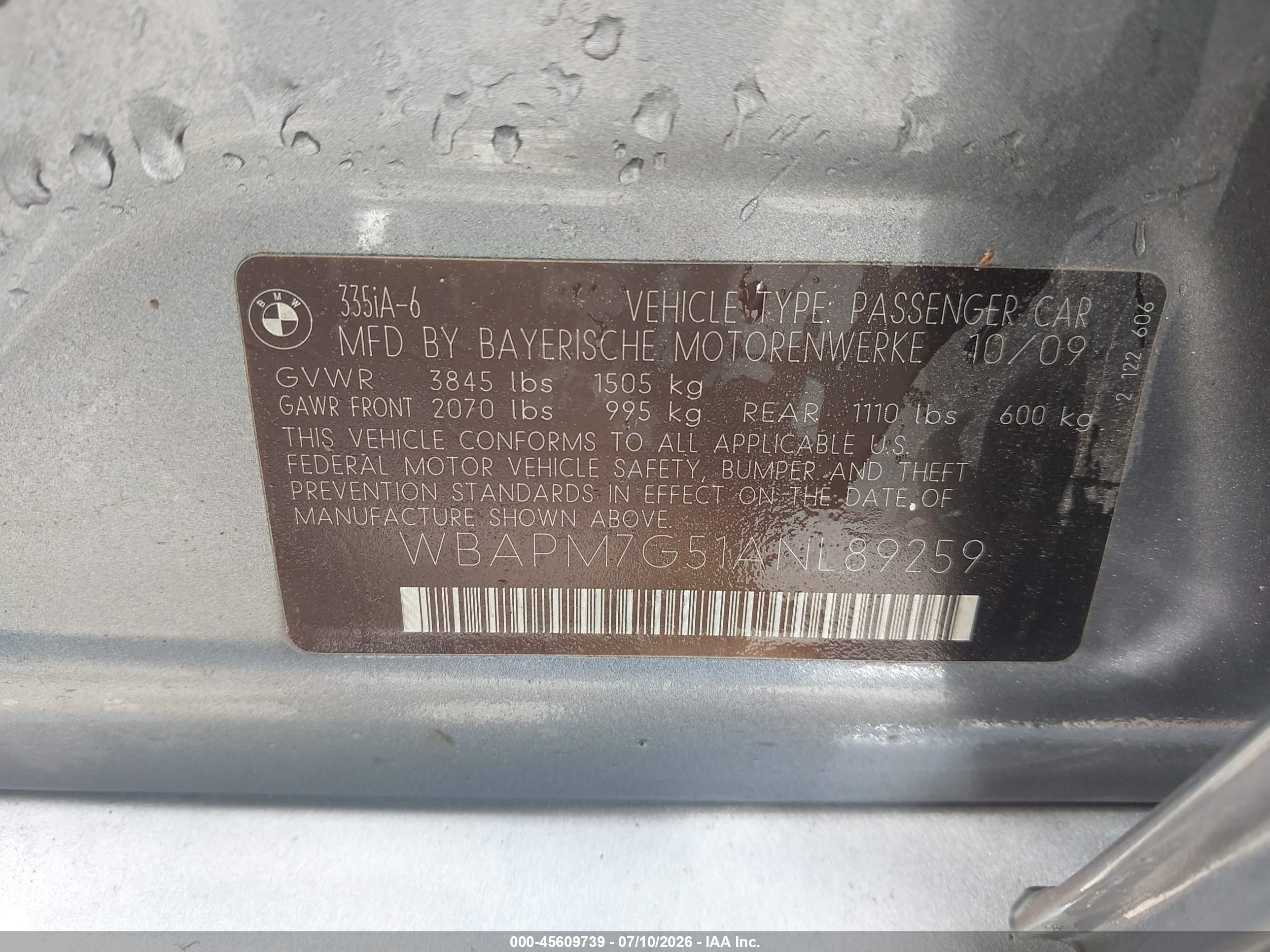 2010 Bmw 335i   Серый vin: WBAPM7G51ANL89259