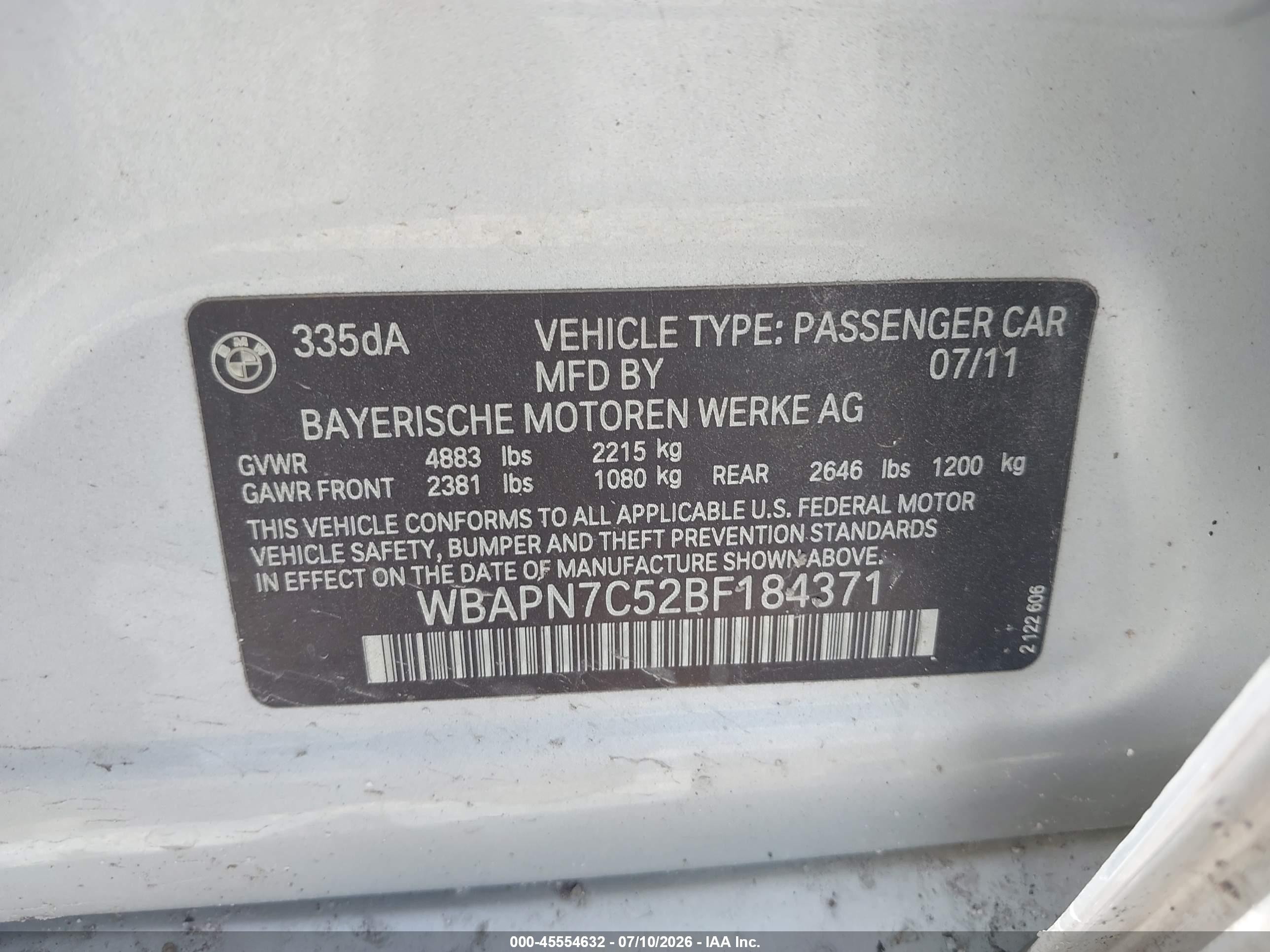 2011 Bmw 335d   Серебряный vin: WBAPN7C52BF184371