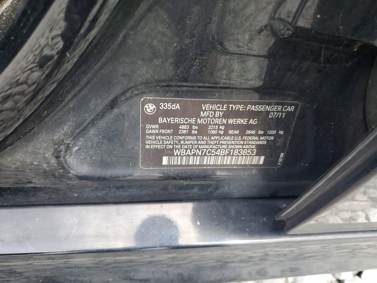 2011 Bmw 335 D Black vin: WBAPN7C54BF183853