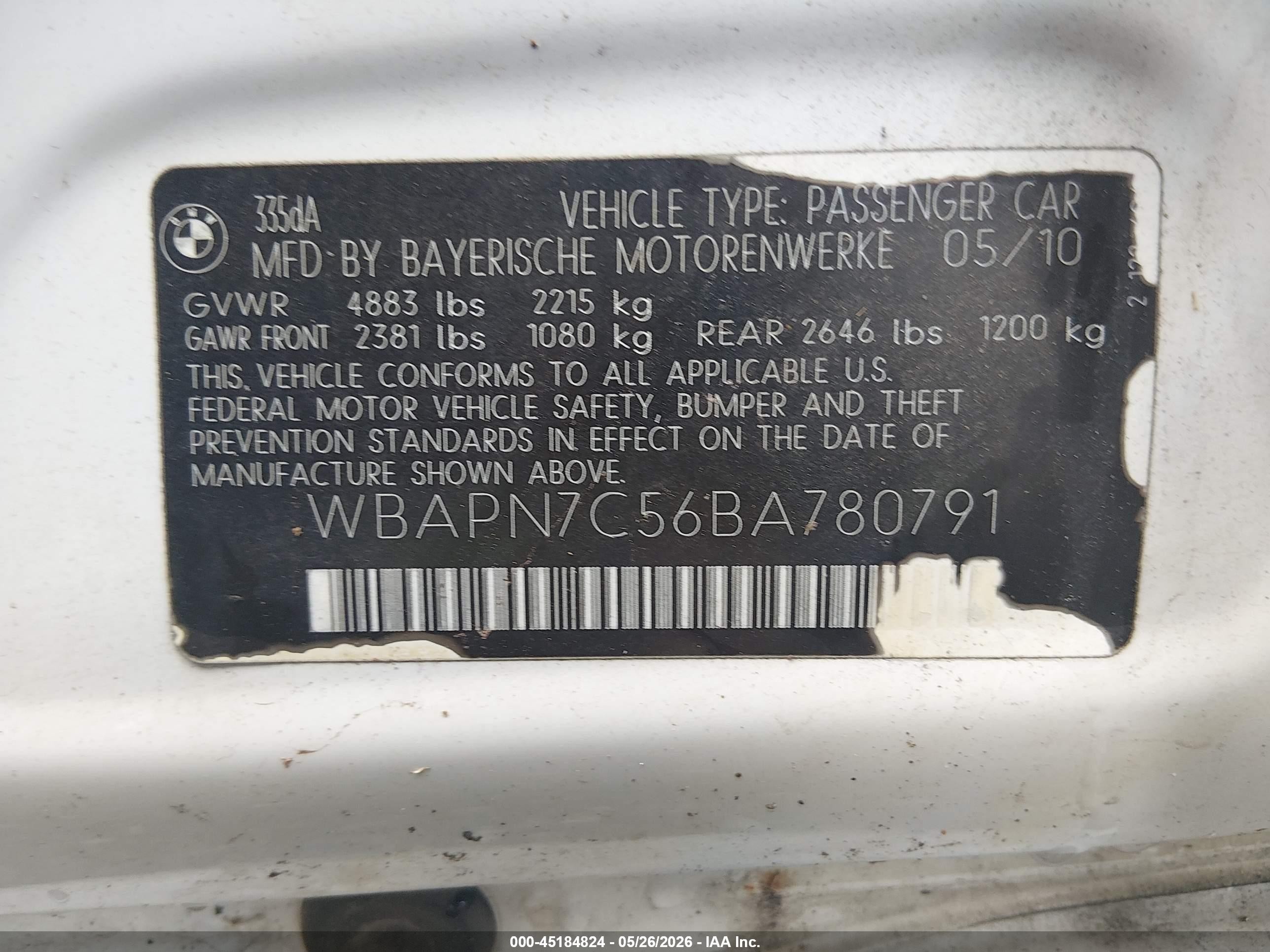 2011 Bmw 335d   Белый vin: WBAPN7C56BA780791
