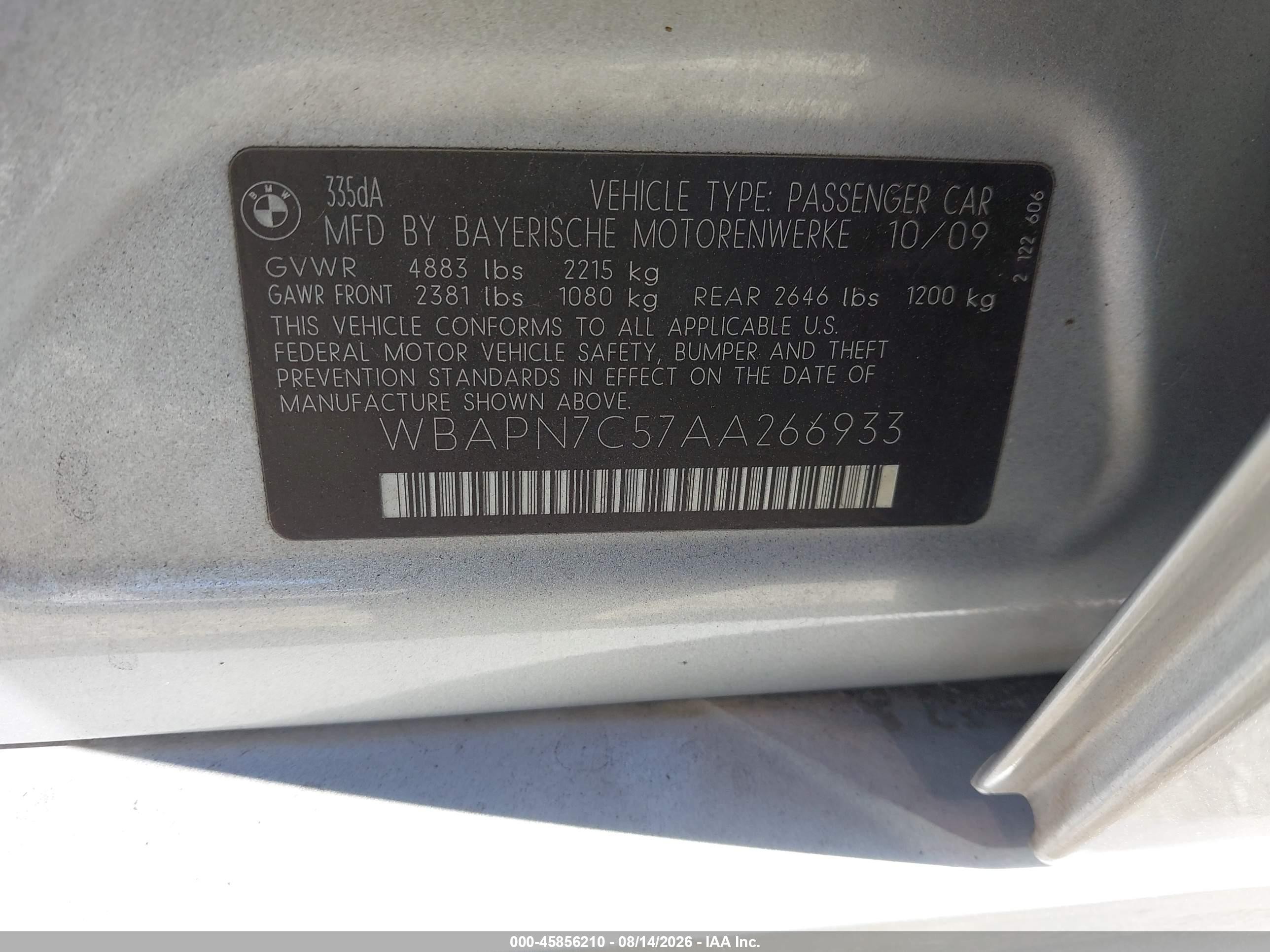 2010 Bmw 335d   Silver vin: WBAPN7C57AA266933