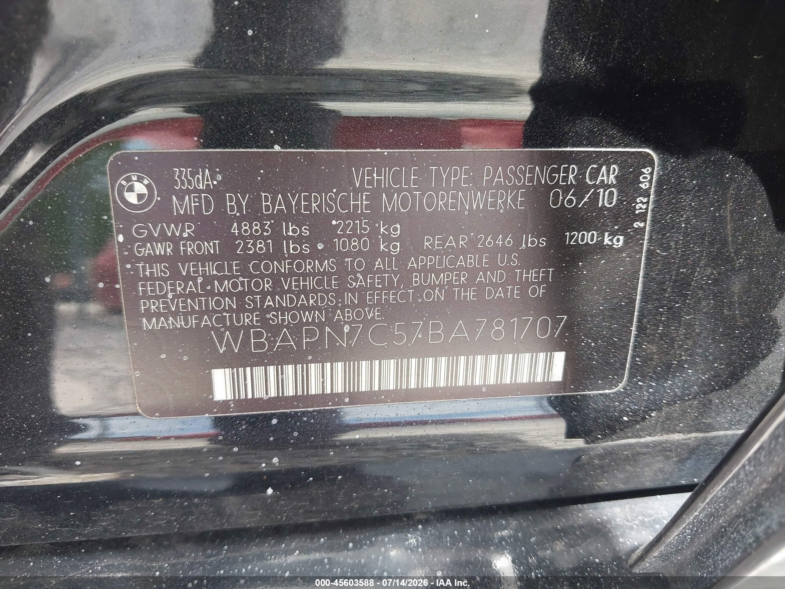 2011 Bmw 335d   Black vin: WBAPN7C57BA781707