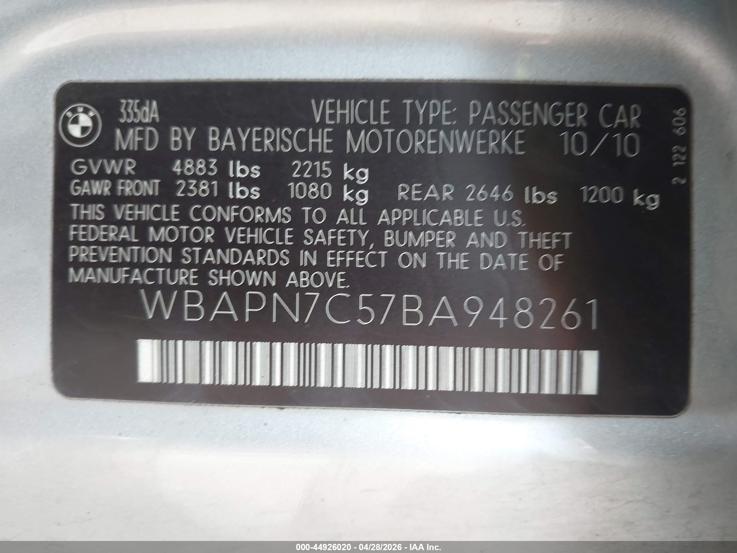 2011 Bmw 335d   Silver vin: WBAPN7C57BA948261