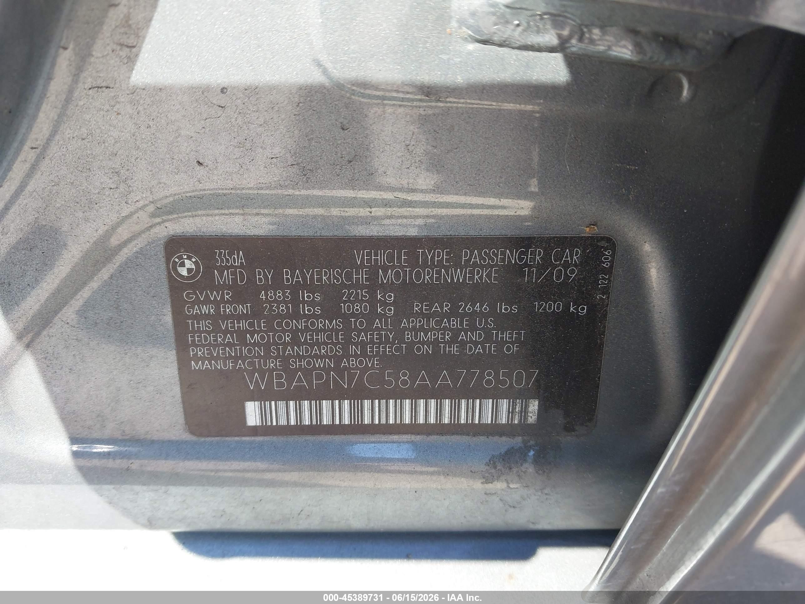 2010 Bmw 335d   Gray vin: WBAPN7C58AA778507