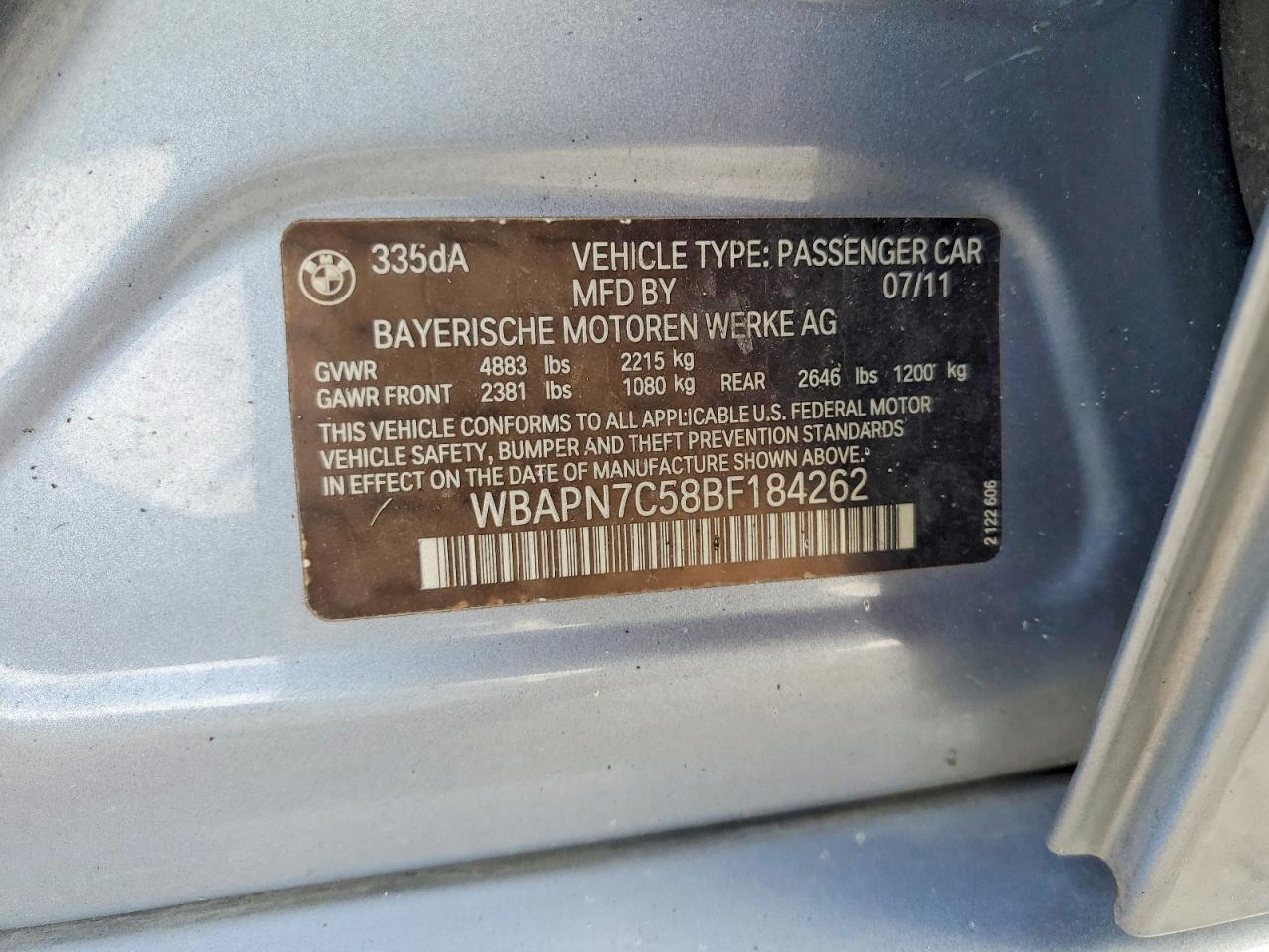2011 Bmw 335 D Silver vin: WBAPN7C58BF184262