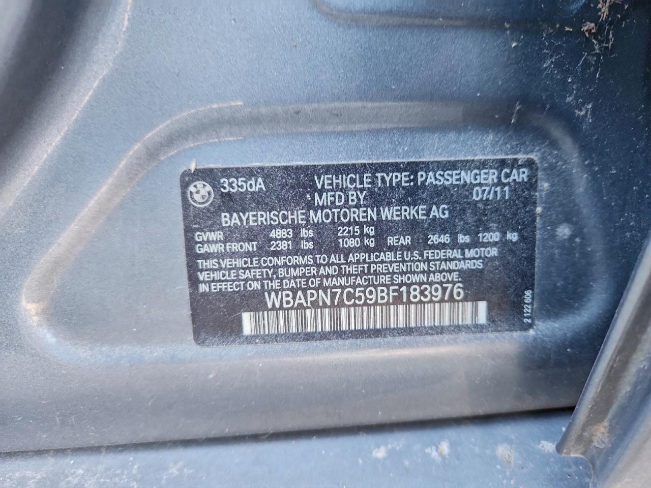 2011 Bmw 3 Series 328i Gray vin: WBAPN7C59BF183976
