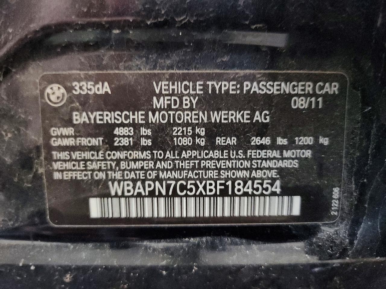 2011 Bmw 335 D Black vin: WBAPN7C5XBF184554