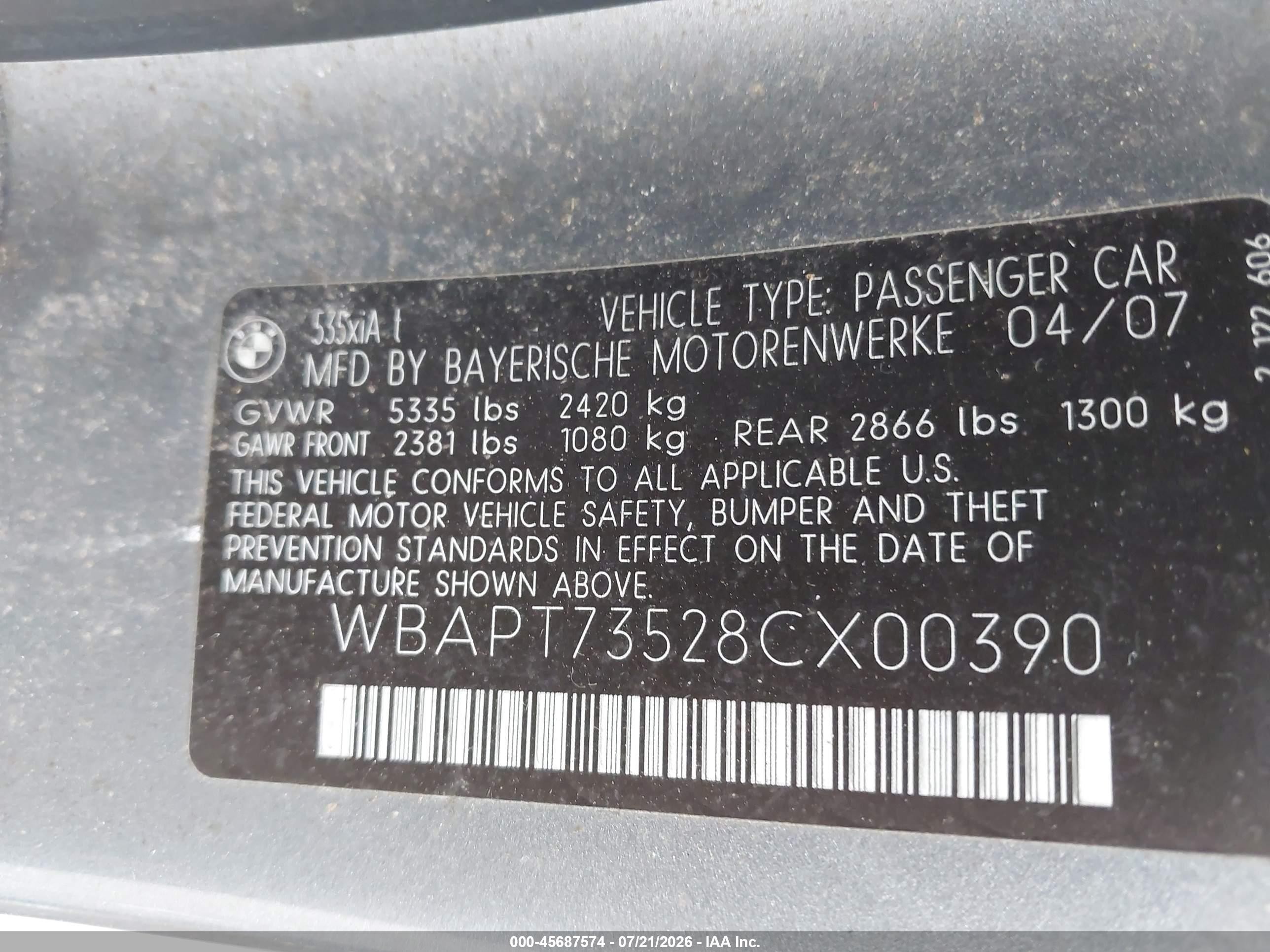 2008 Bmw 535xi   Gray vin: WBAPT73528CX00390