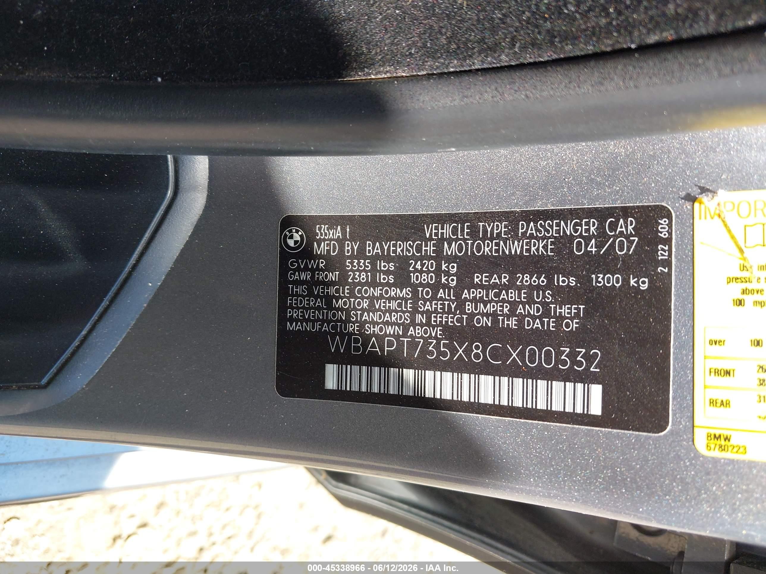 2008 Bmw 535xi   Gray vin: WBAPT735X8CX00332