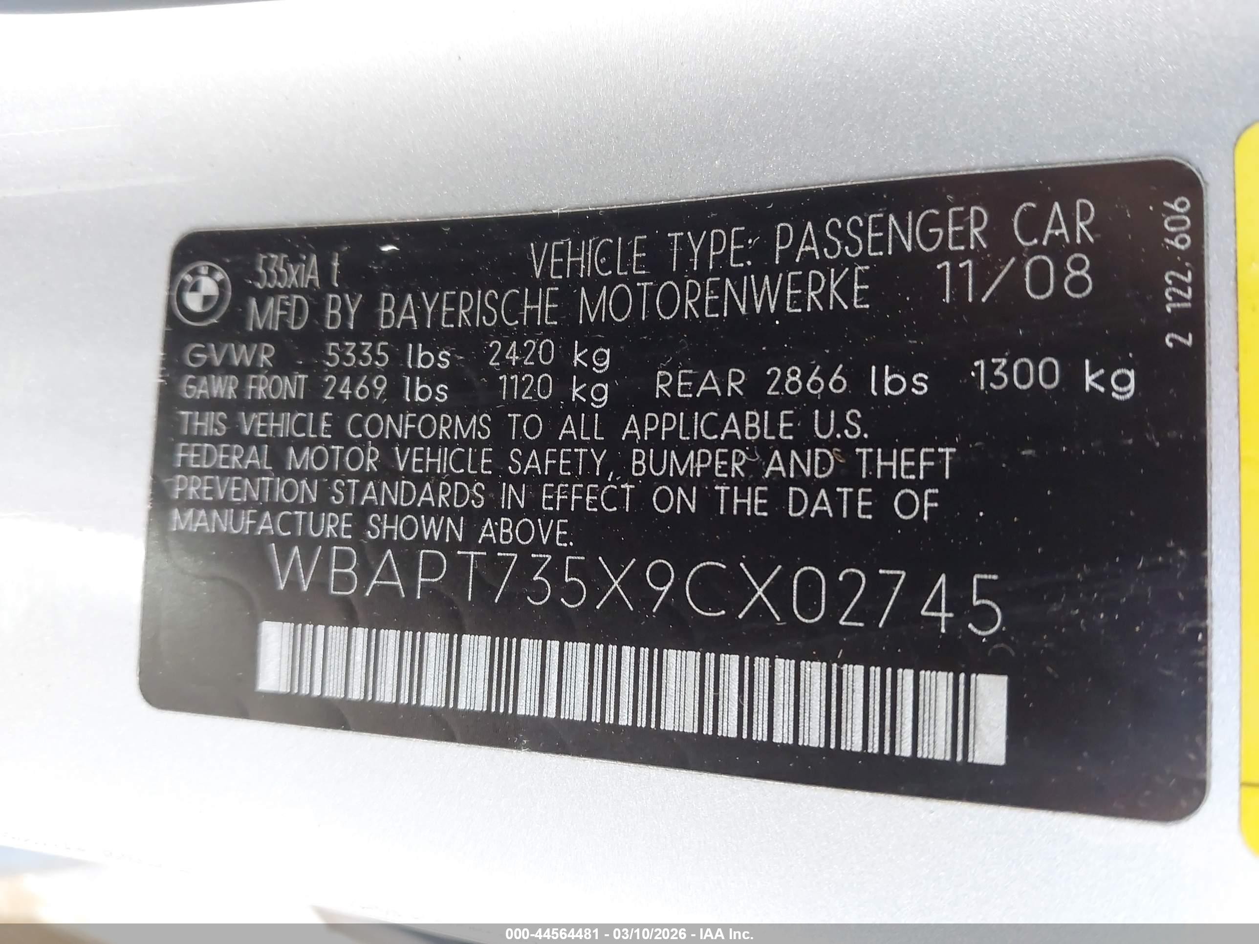 2009 Bmw 535i Xdrive Silver vin: WBAPT735X9CX02745
