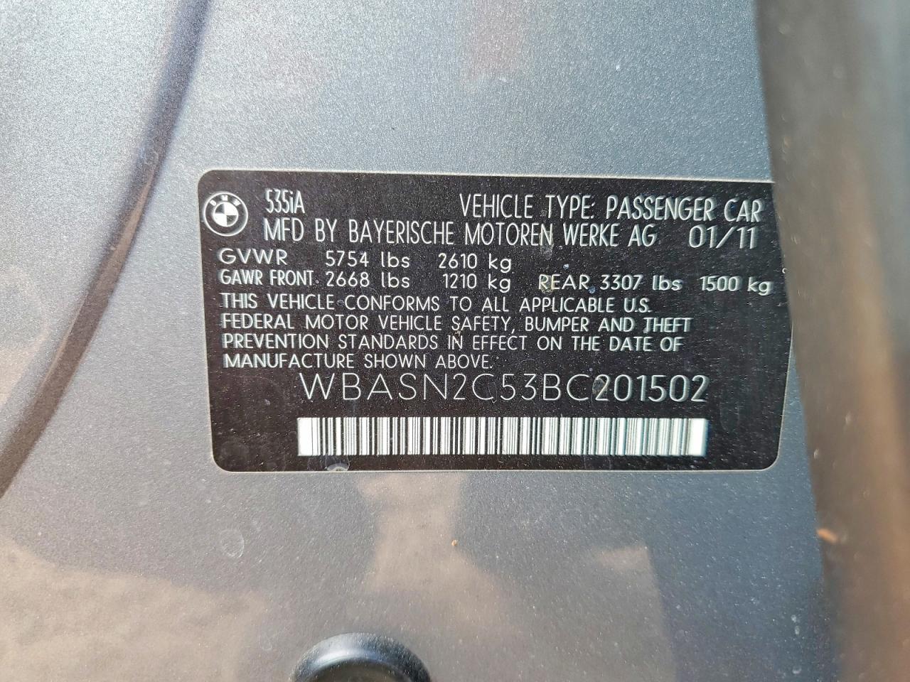 2011 Bmw 535 Gt Gray vin: WBASN2C53BC201502