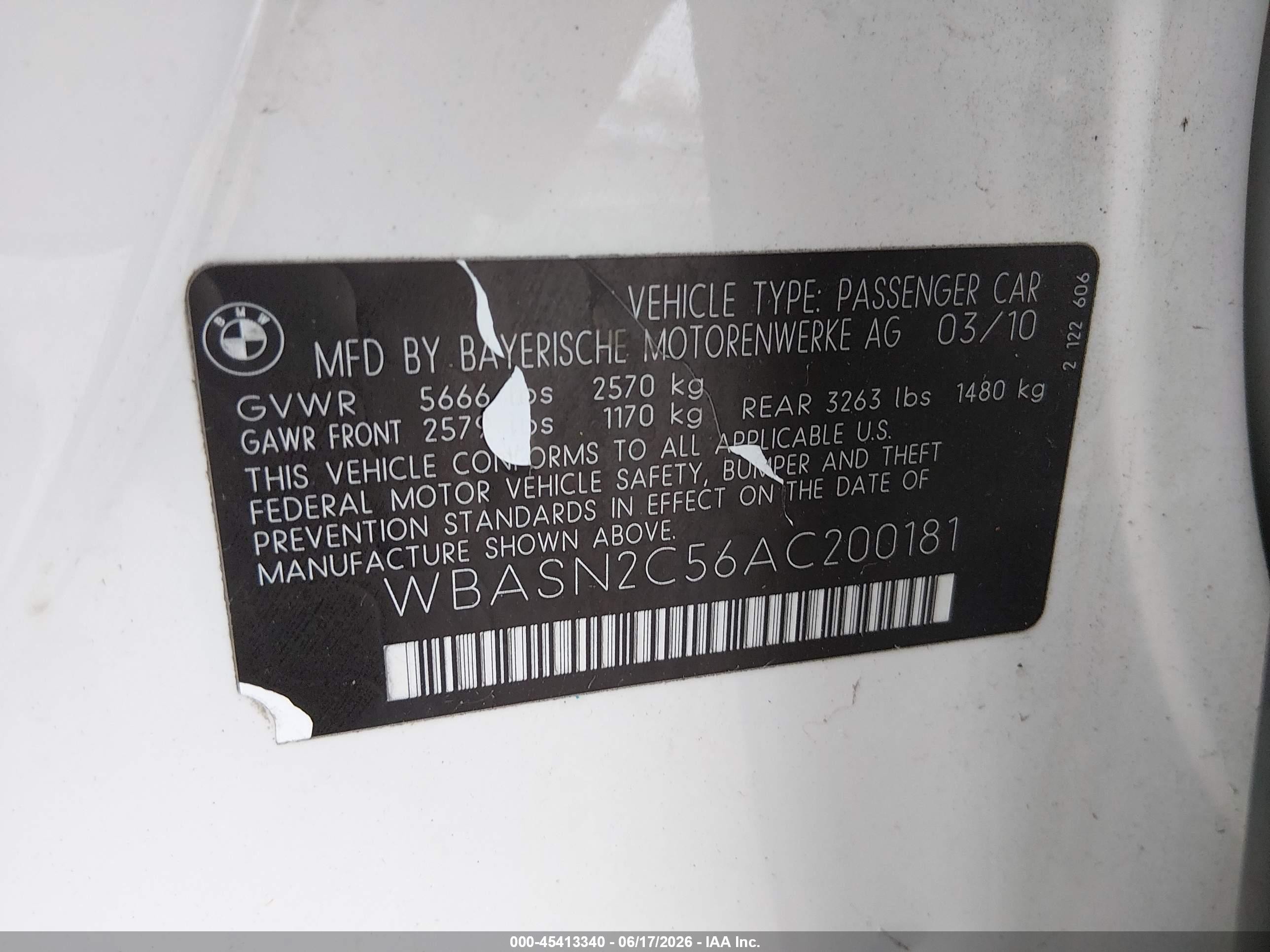 2010 Bmw 535i Gran Turismo   White vin: WBASN2C56AC200181