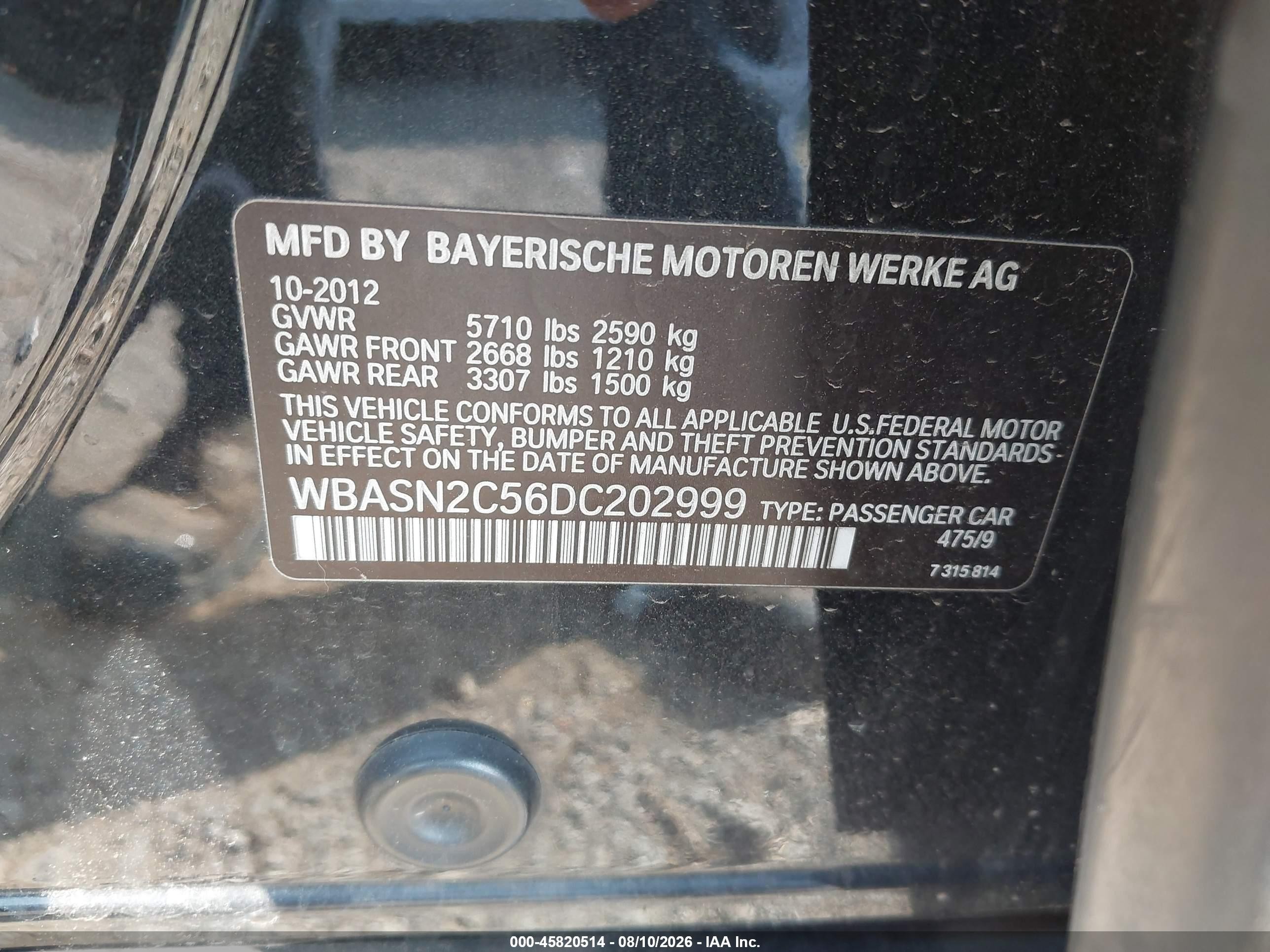 2013 Bmw 535i Gran Turismo   Black vin: WBASN2C56DC202999