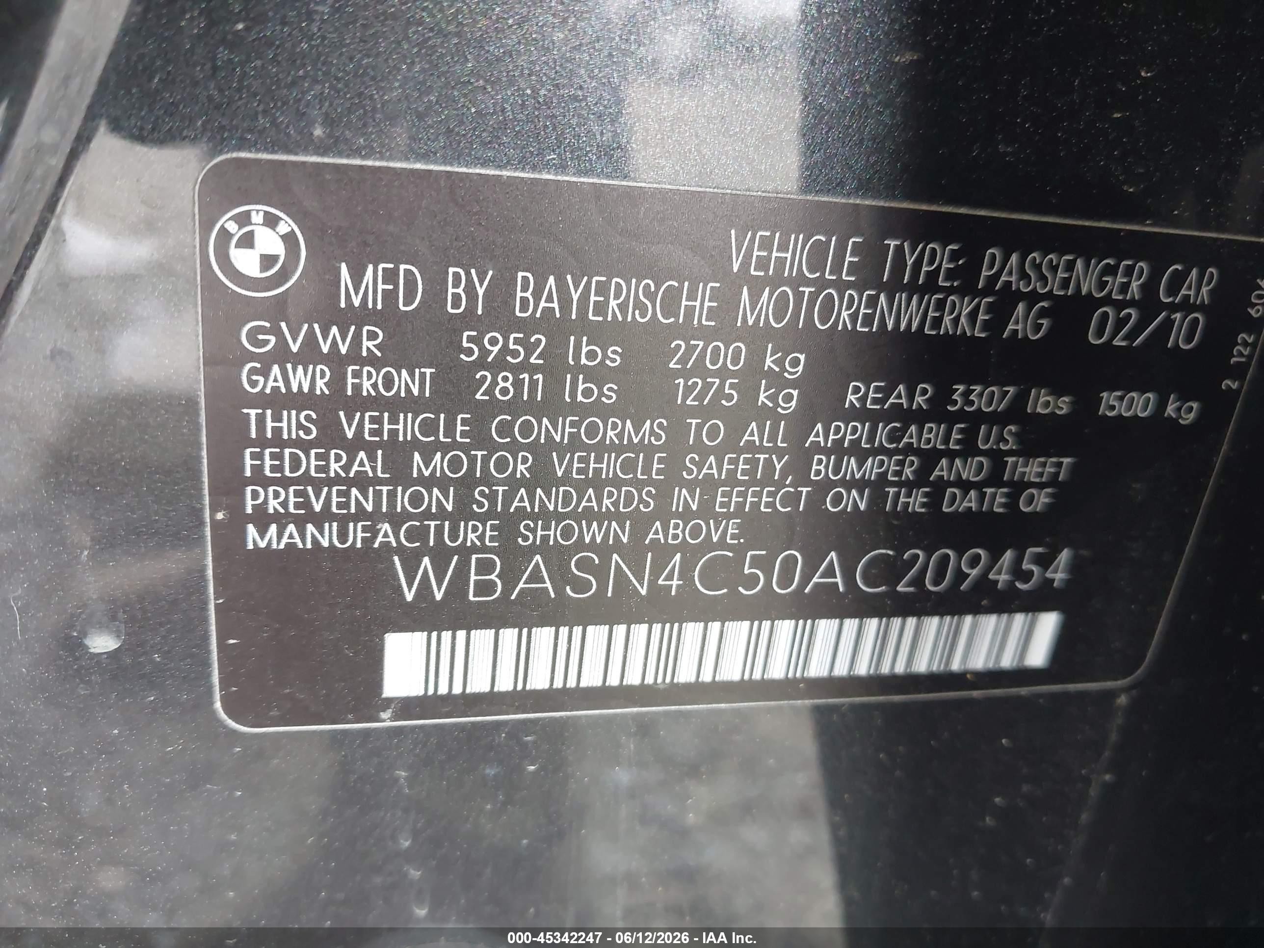 2010 Bmw 550i Gran Turismo   Черный vin: WBASN4C50AC209454