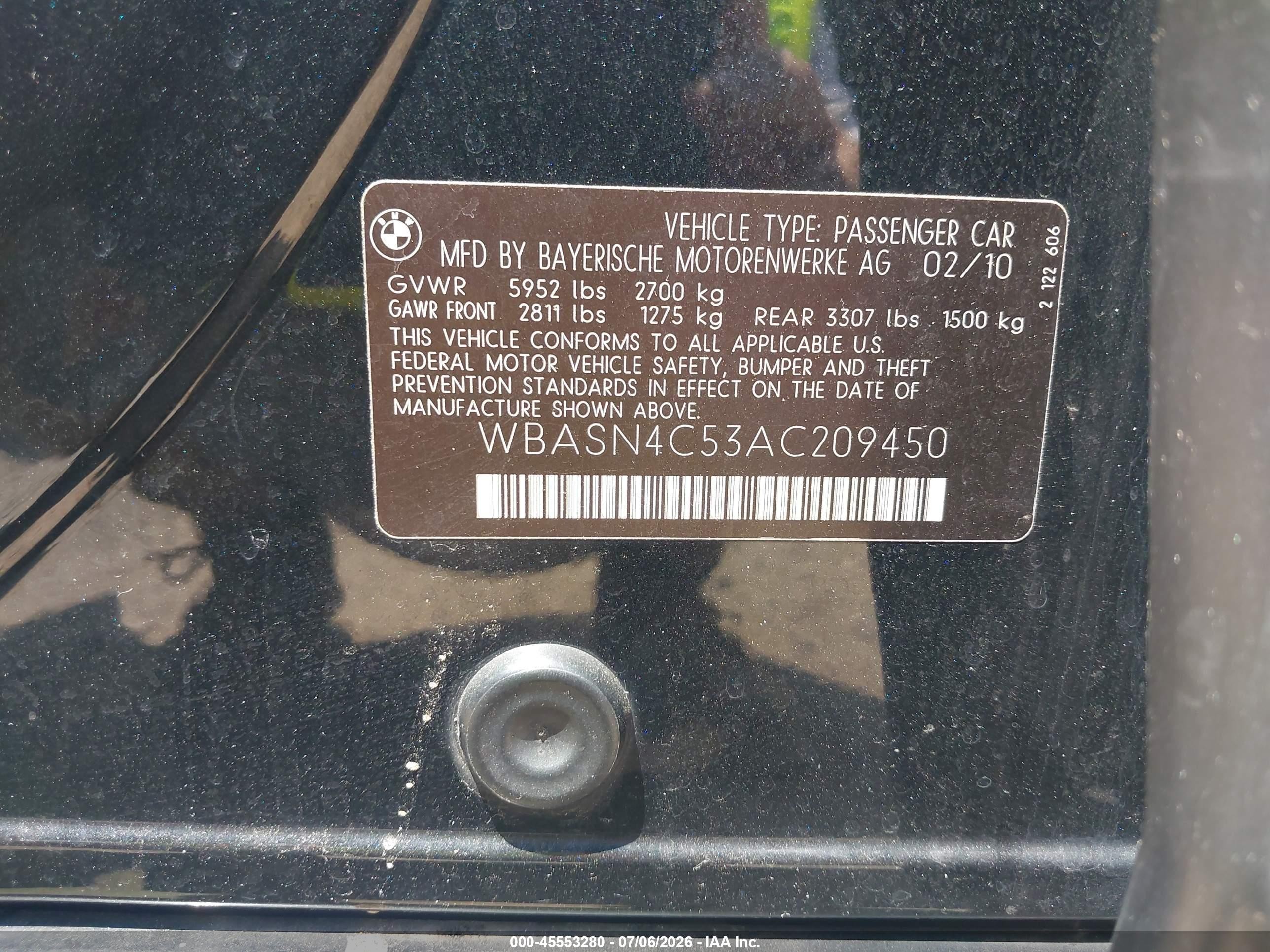 2010 Bmw 550i Gran Turismo   Черный vin: WBASN4C53AC209450