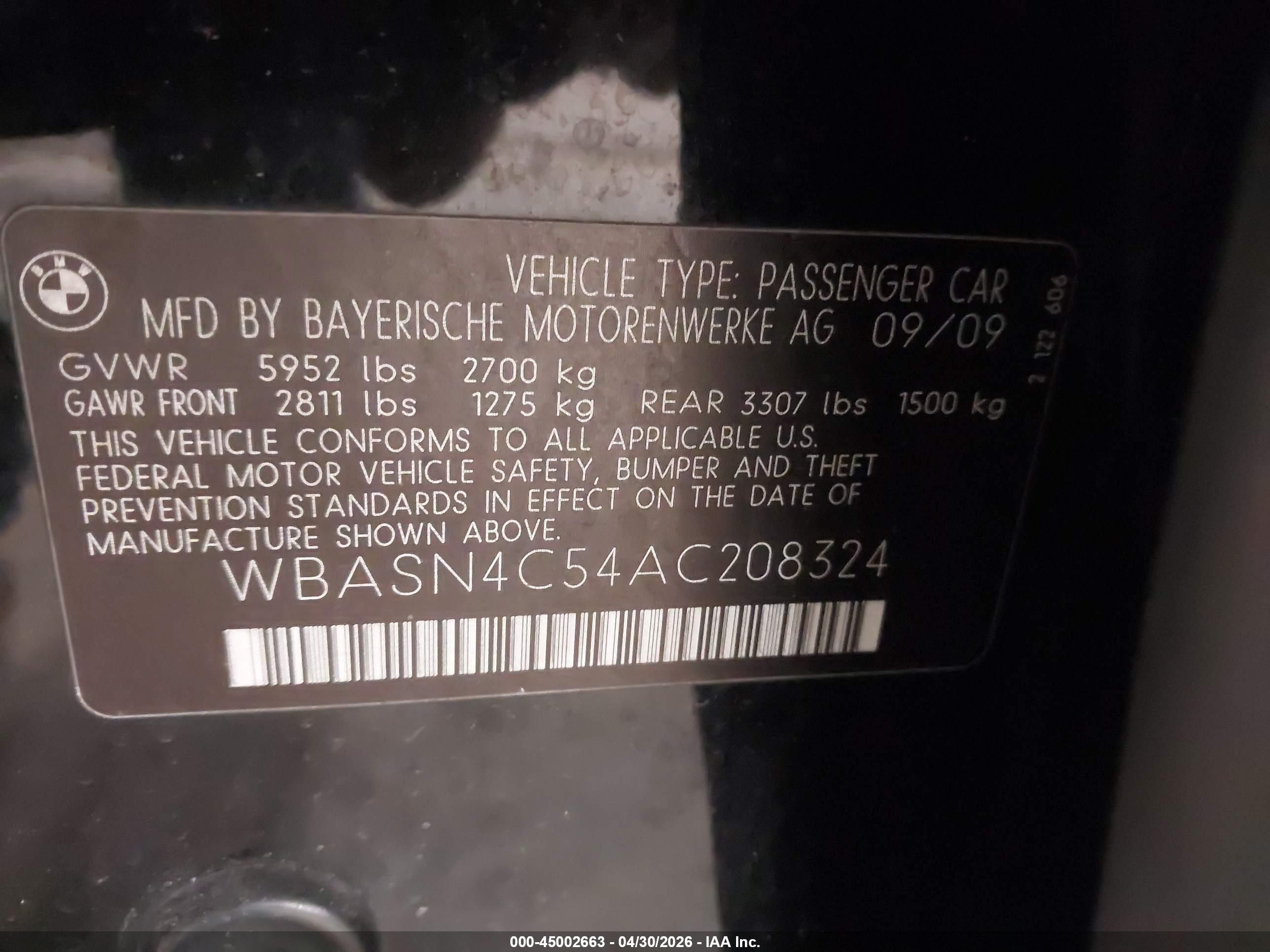 2010 Bmw 550i Gran Turismo   Black vin: WBASN4C54AC208324