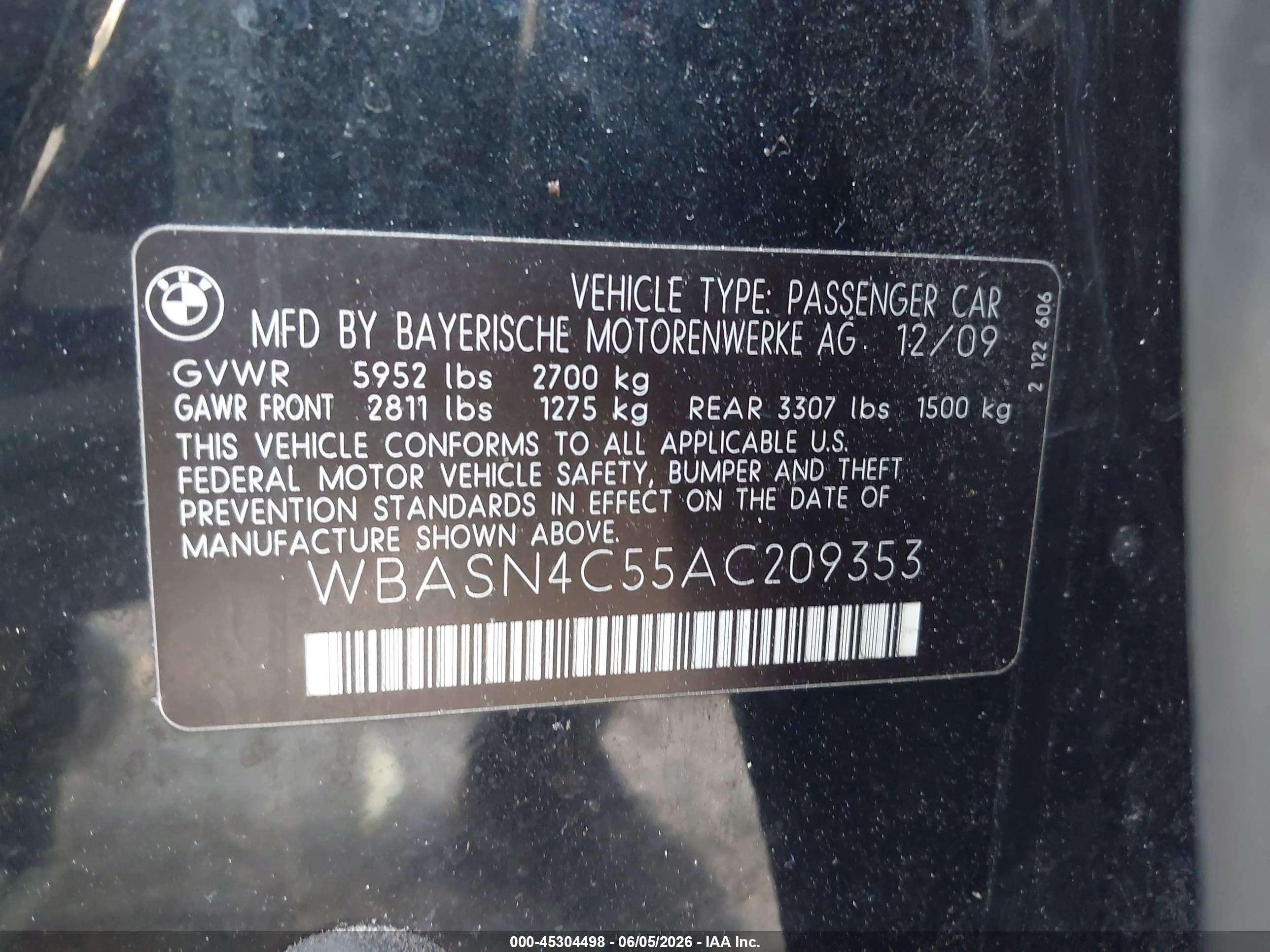 2010 Bmw 550i Gran Turismo   Черный vin: WBASN4C55AC209353