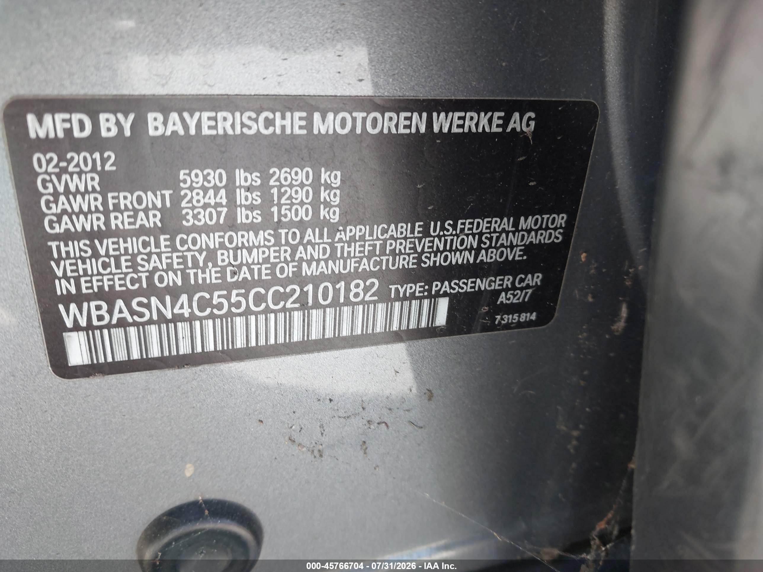 2012 Bmw 550i Gran Turismo   Gray vin: WBASN4C55CC210182