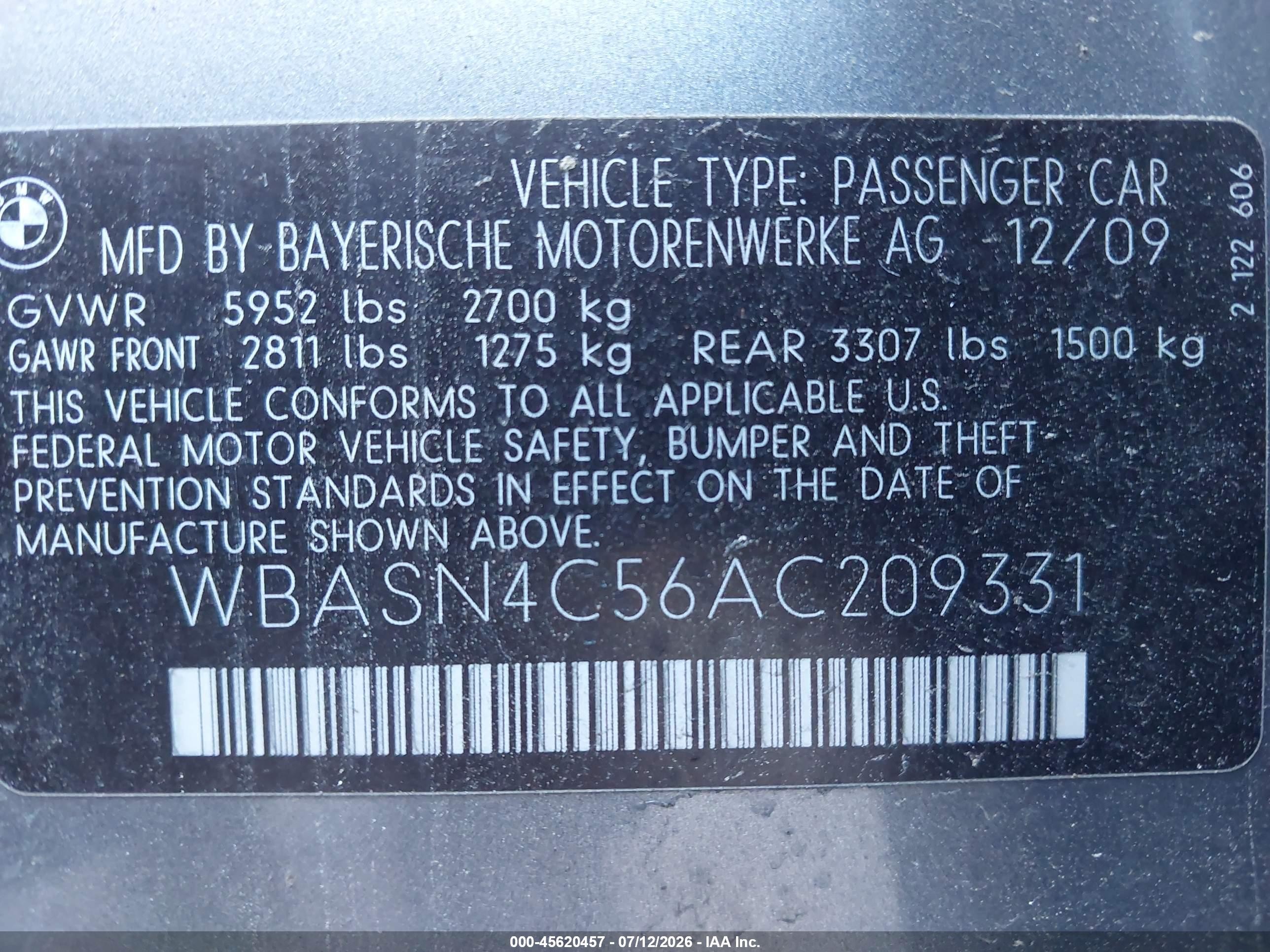 2010 Bmw 550i Gran Turismo   Gray vin: WBASN4C56AC209331