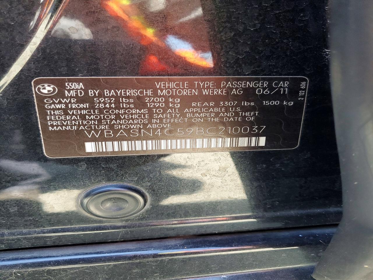 2011 Bmw 550 Gt Black vin: WBASN4C59BC210037