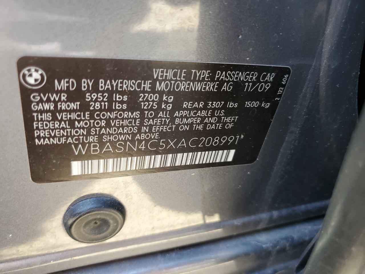 2010 Bmw 550 Gt Gray vin: WBASN4C5XAC208991