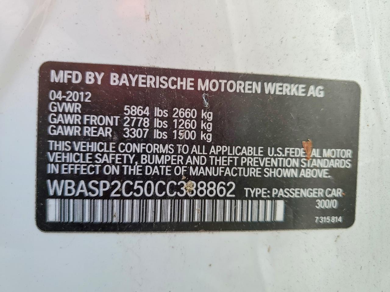 2012 Bmw 535 Xigt White vin: WBASP2C50CC338862