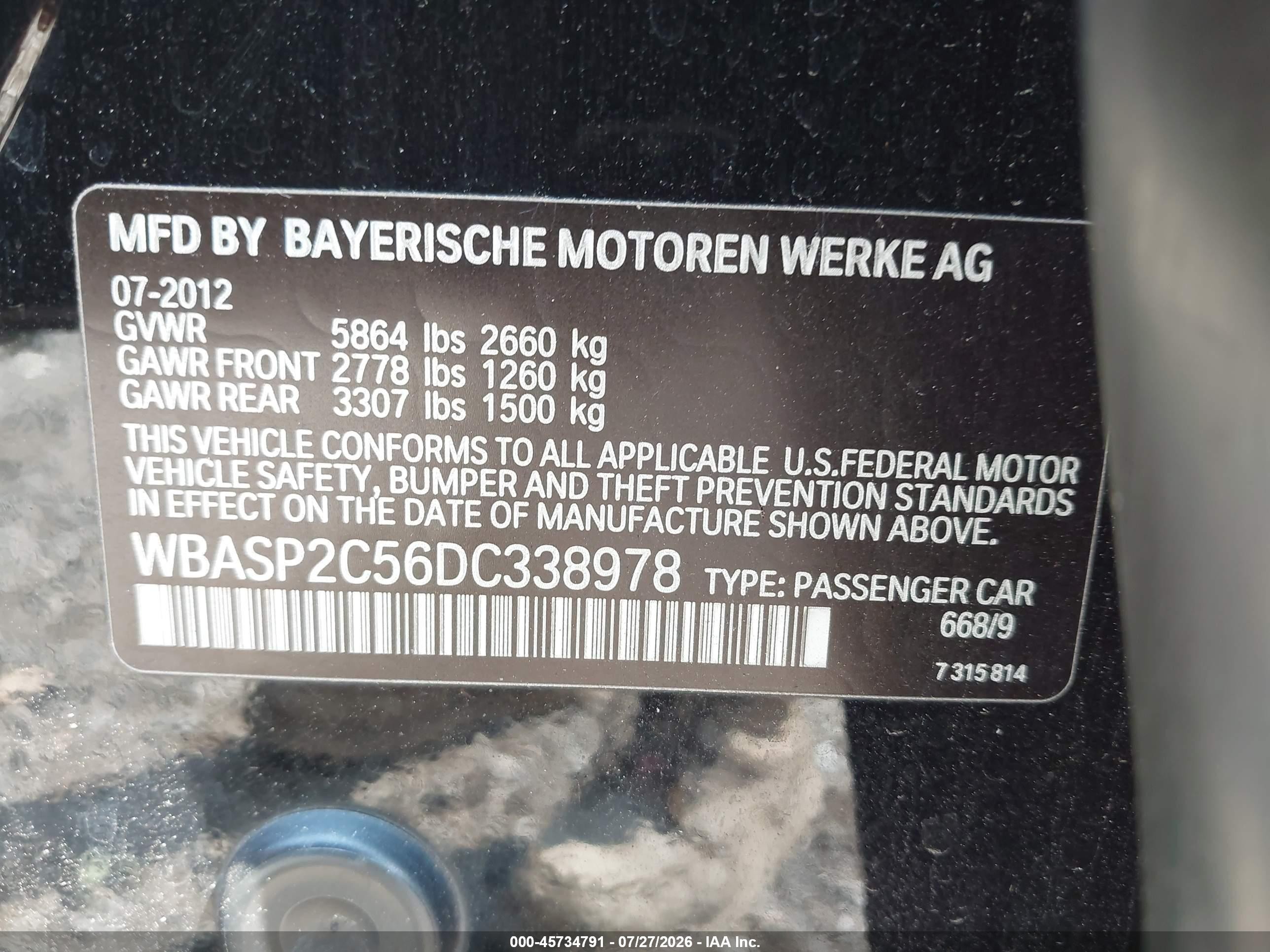 2013 Bmw 535i Gran Turismo Xdrive Black vin: WBASP2C56DC338978