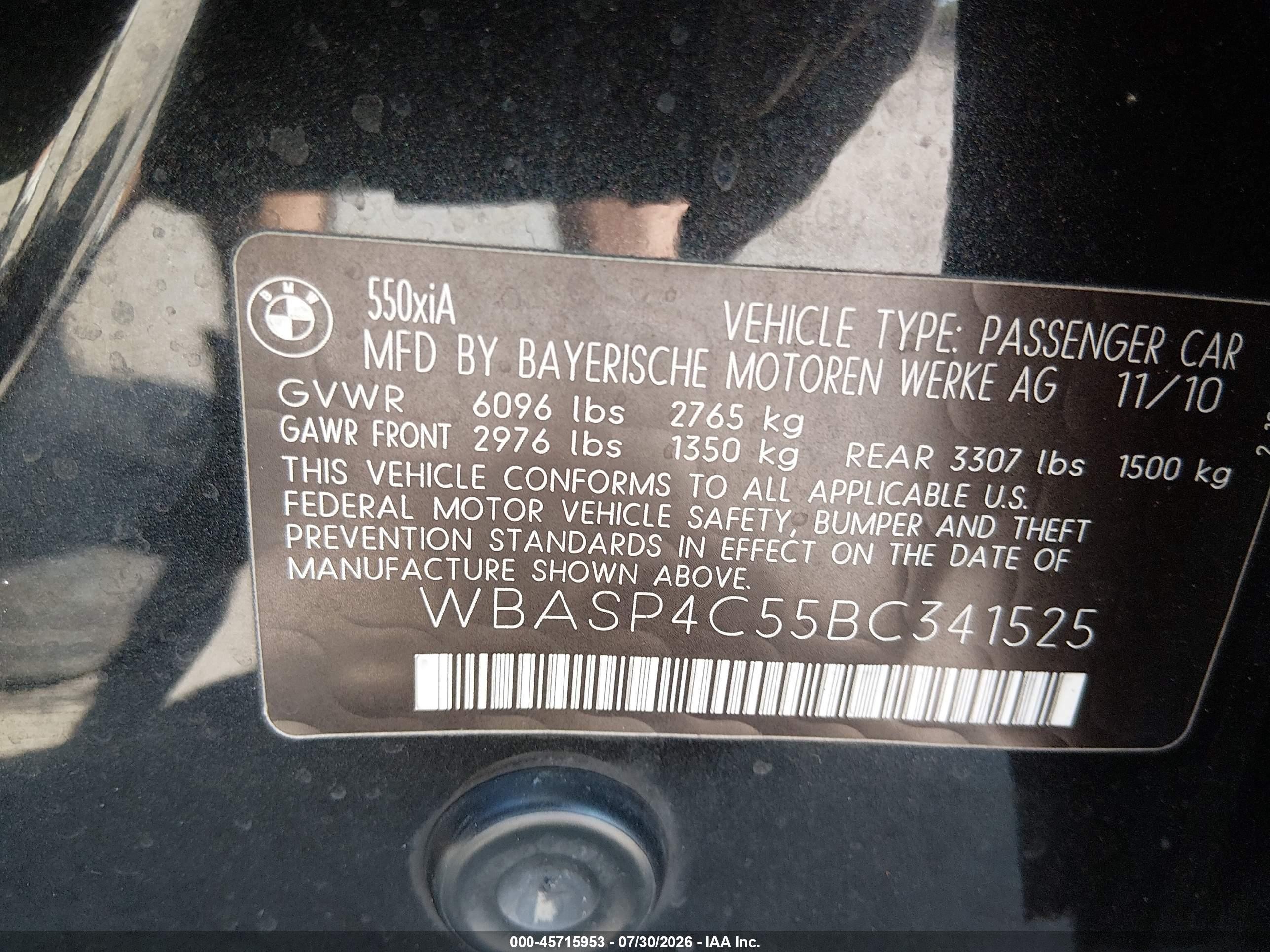 2011 Bmw 550i Gran Turismo Xdrive Black vin: WBASP4C55BC341525