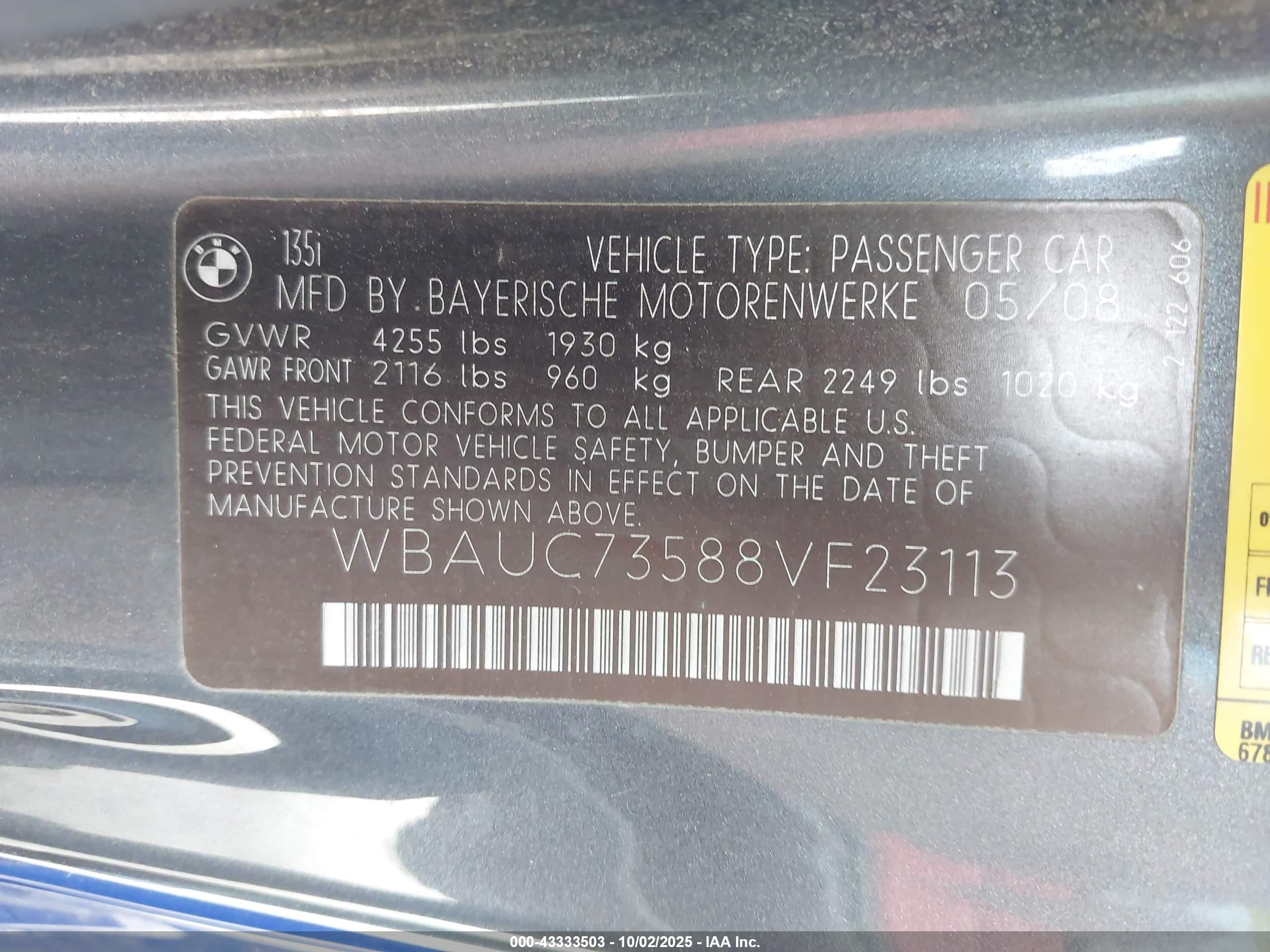 2008 Bmw 135i   Синий vin: WBAUC73588VF23113