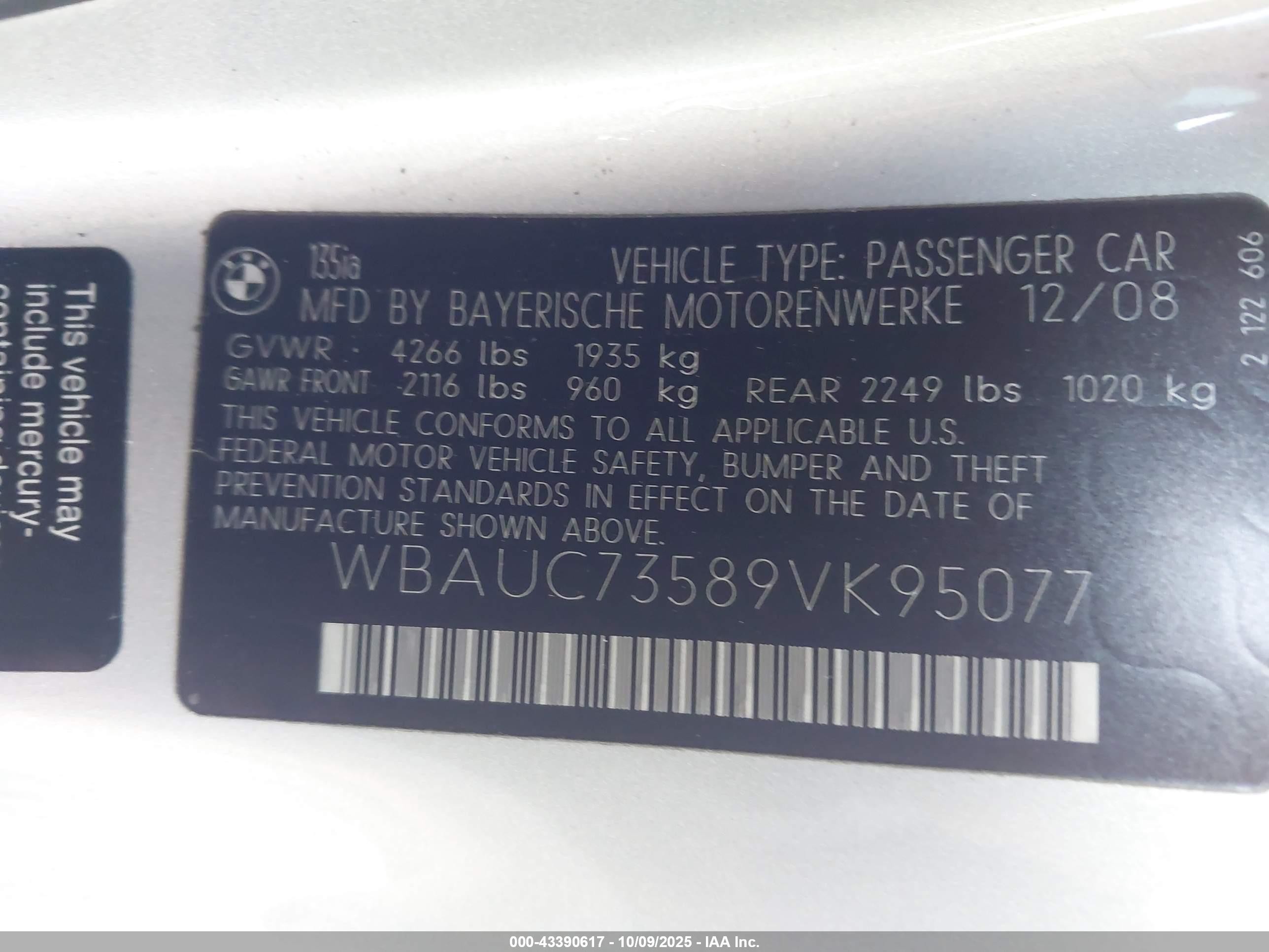 2009 Bmw 135i   Silver vin: WBAUC73589VK95077