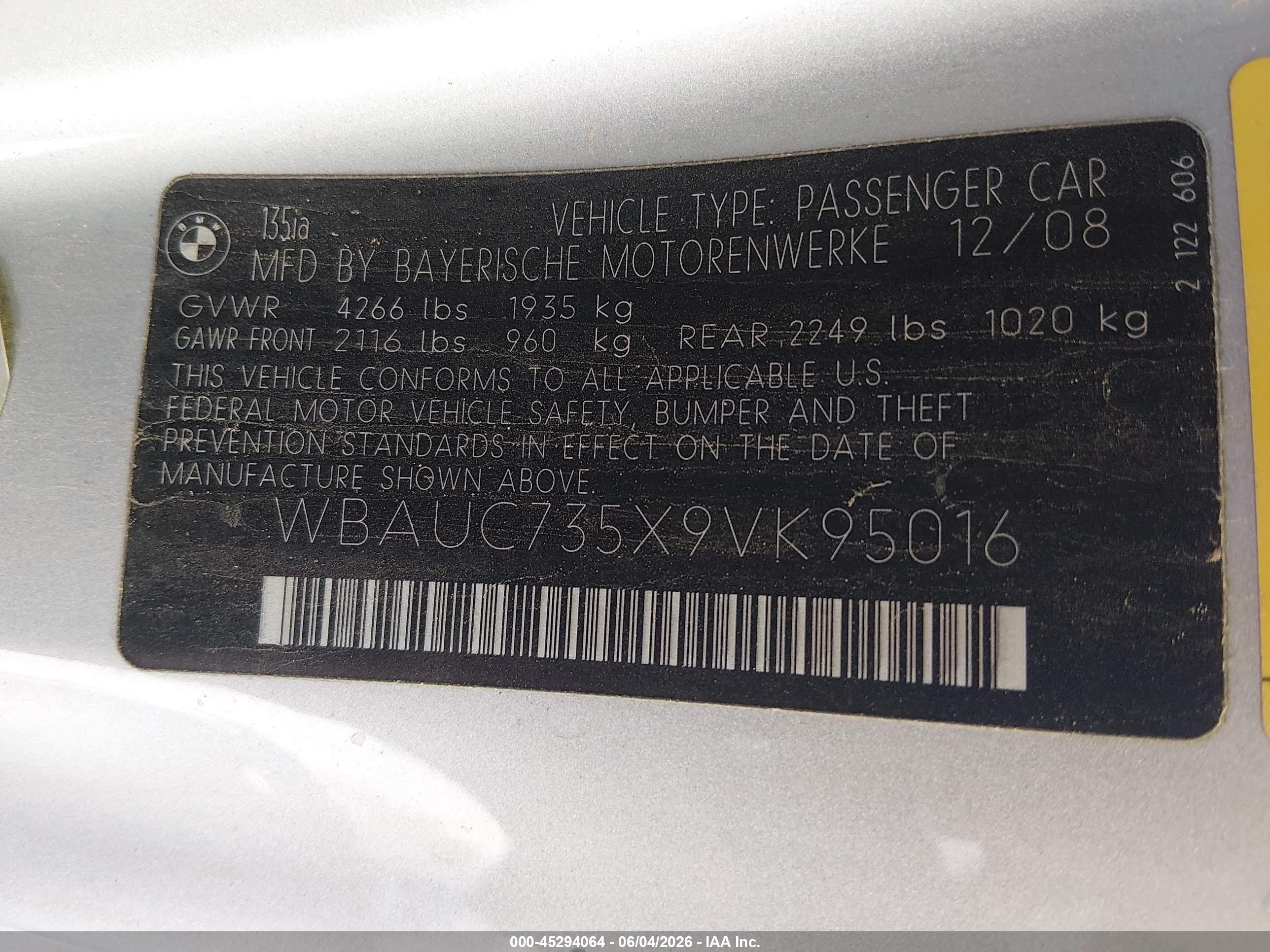 2009 Bmw 135i   Silver vin: WBAUC735X9VK95016