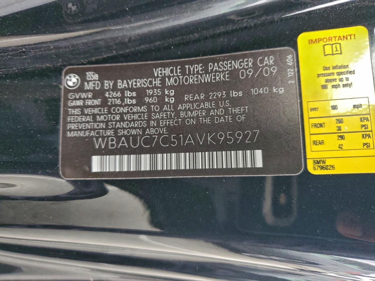 2010 Bmw 135 I Black vin: WBAUC7C51AVK95927
