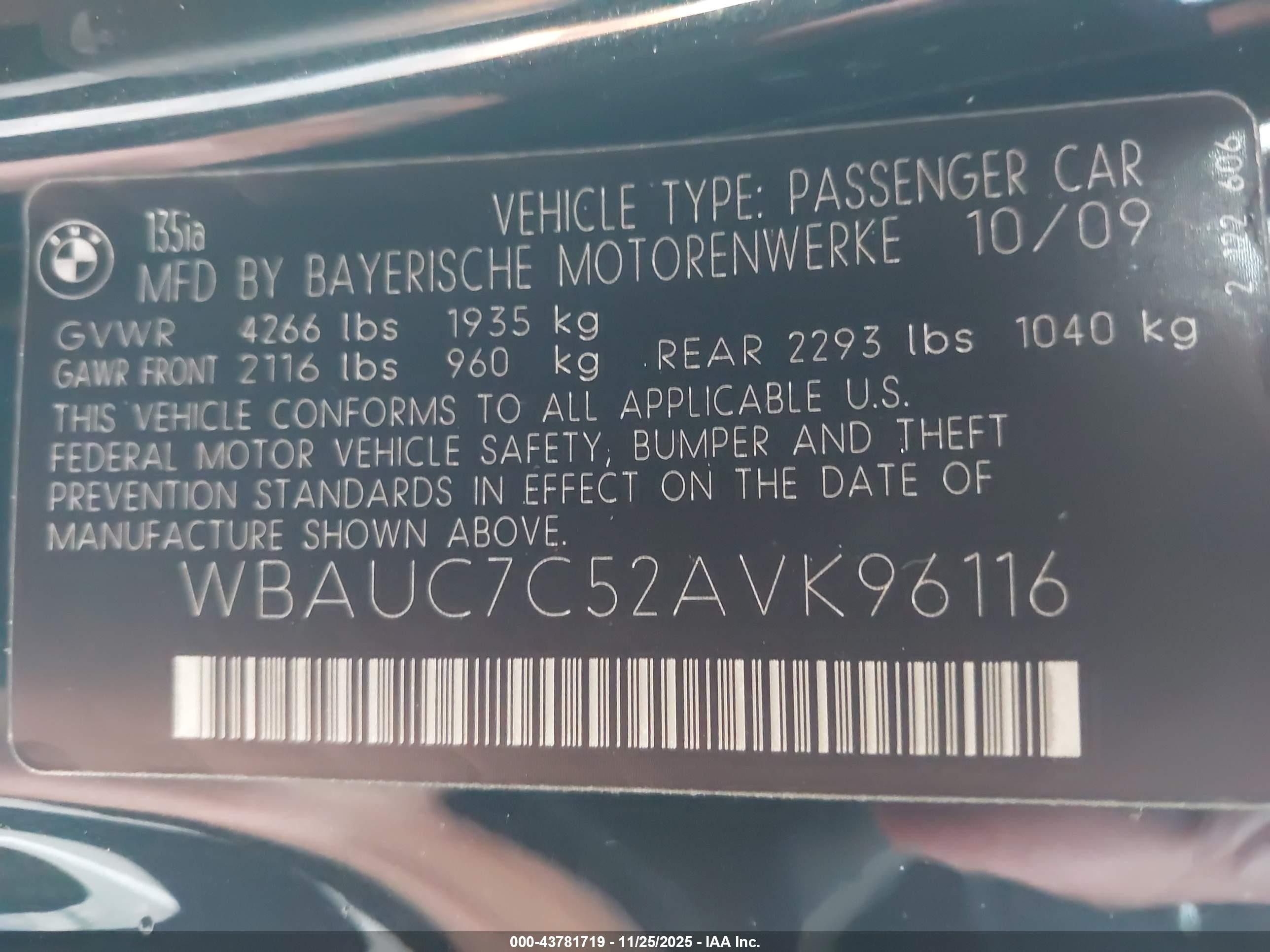 2010 Bmw 135i   Black vin: WBAUC7C52AVK96116