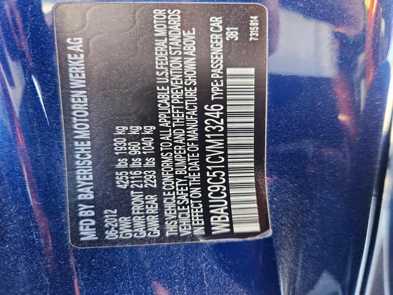 2012 Bmw 135 I Blue vin: WBAUC9C51CVM13246