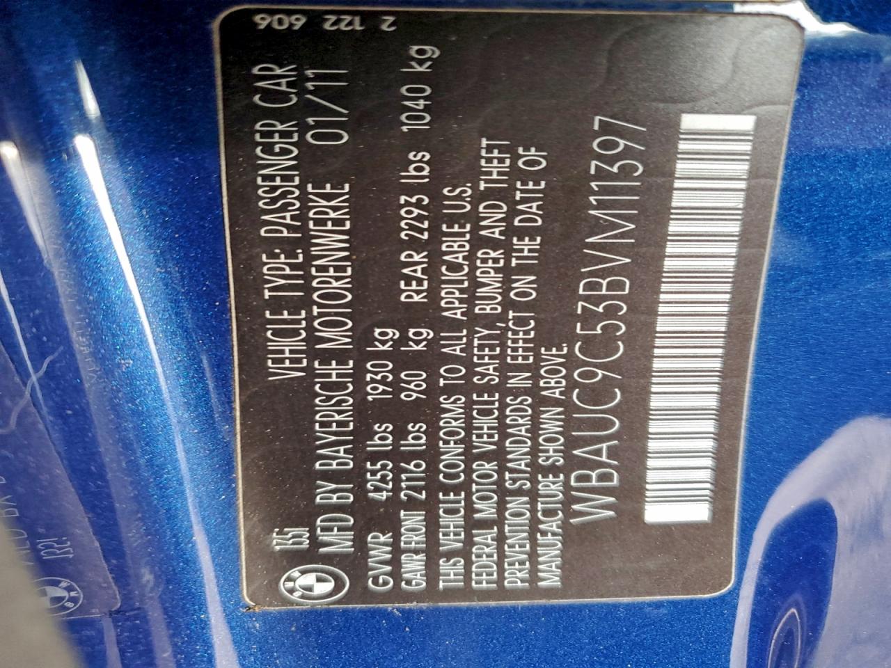 2011 Bmw 135 I Blue vin: WBAUC9C53BVM11397